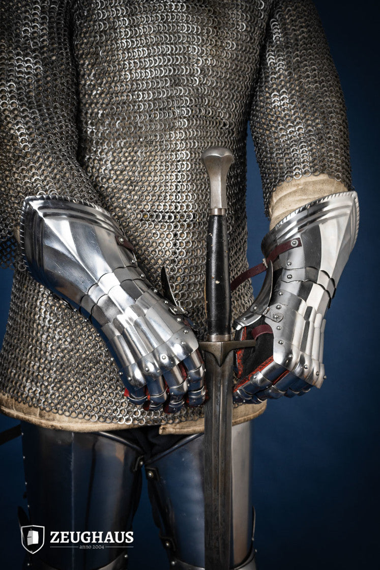 Gothic Gauntlets 1.6mm Polished Steel Armor - Medieval LARP Costume Accessories for Cosplay & Renaissance Fairs
