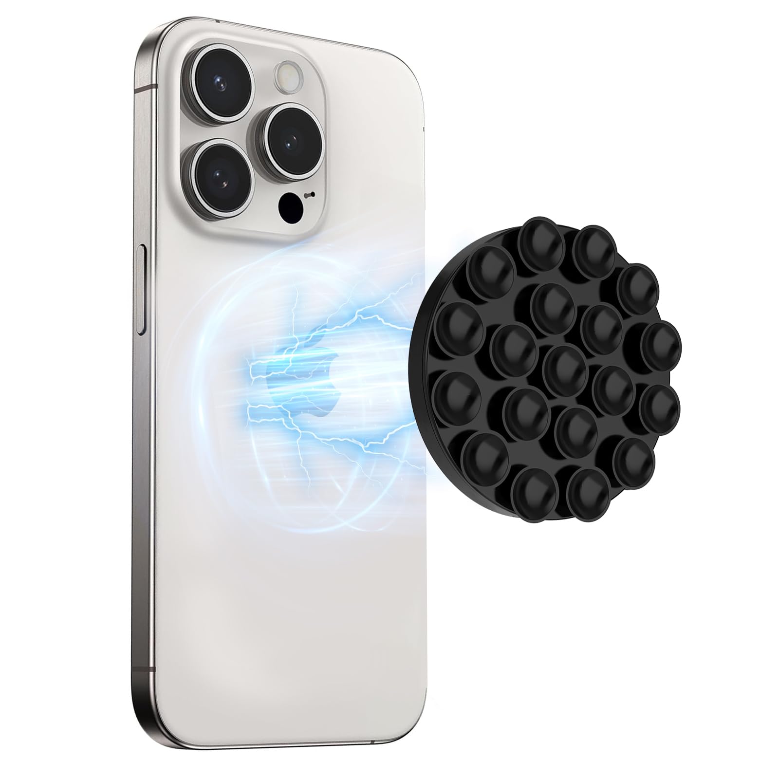 Omee Magnetic Suction Cup Phone Mount - Anti-Slip Hands-Free Silicone Phone Grip for iPhone MagSafe Cases | Mirror & Shower Holder for Selfies, TikTok Videos, Driving & Work (Black)