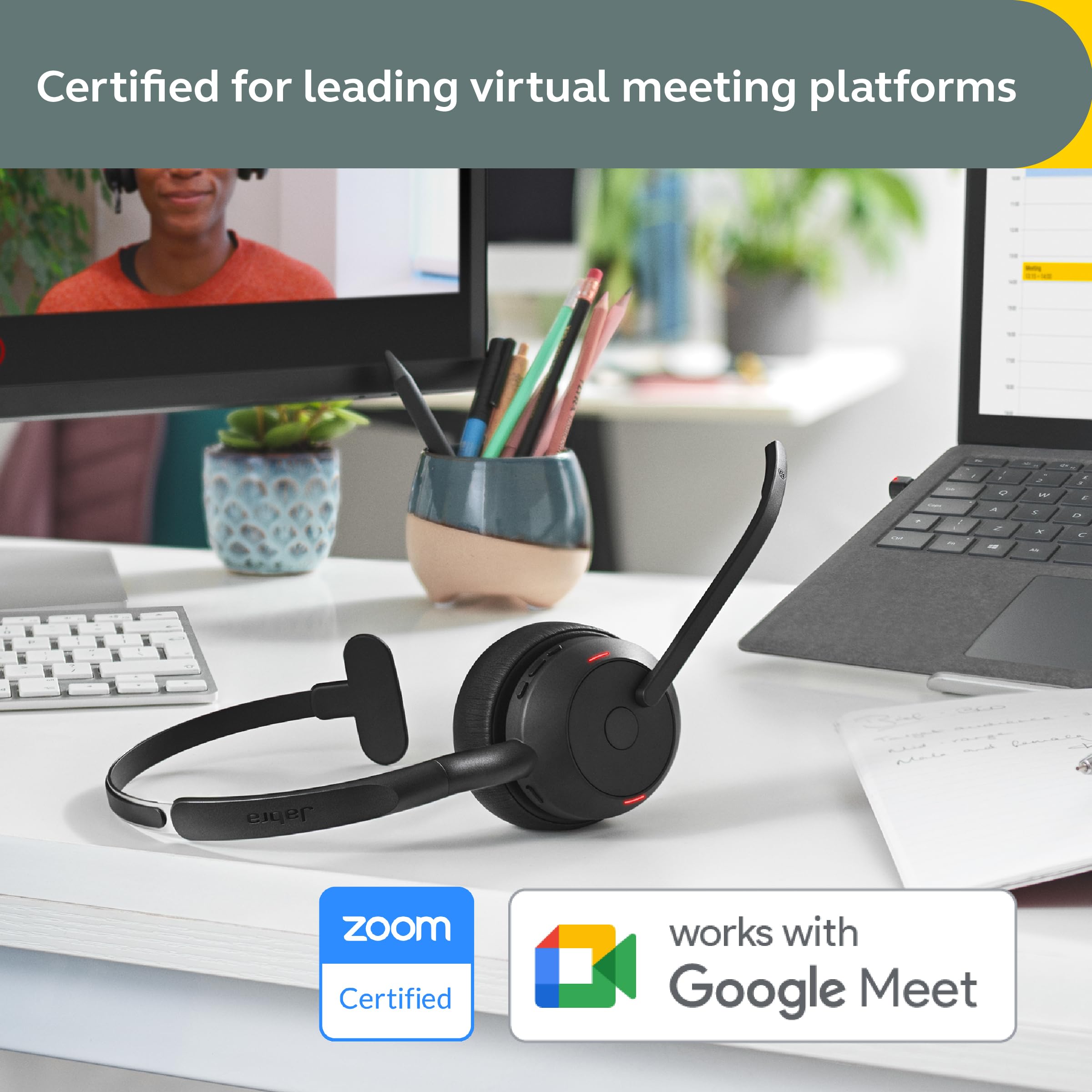 Jabra Evolve2 55 Mono Wireless Headset with Jabra AirComfort Technology - Noise Cancelling Microphone & Active Noise Cancellation - UC Compatible for Zoom, Google Meet, Microsoft Teams - Perfect for Home Office, Remote Work & Business Calls - Black