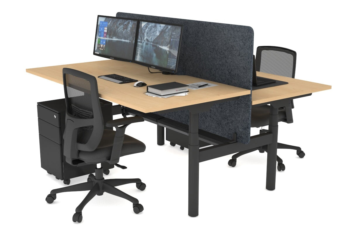 Flexi Premium Height Adjustable 2 Person H Bench Workstation - Black Frame [1600L x 800W with Cable Management] - Ideal for Office, Home Workspace & Collaborative Work Environments