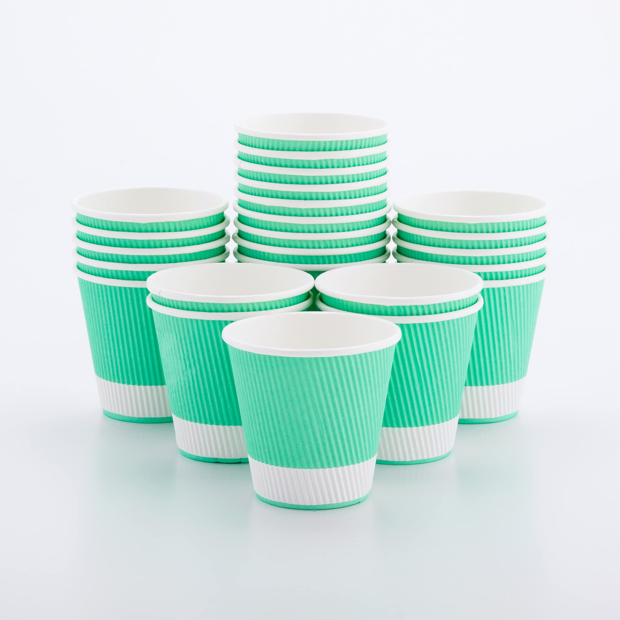 8oz Disposable Paper Coffee Cups - 25 Pack Leakproof Ripple Wall Hot Cups, Eco-Friendly Recyclable Light Green Insulated Paper Cups - Perfect for Coffee Shops, Offices, and Home Use (Lids Sold Separately)