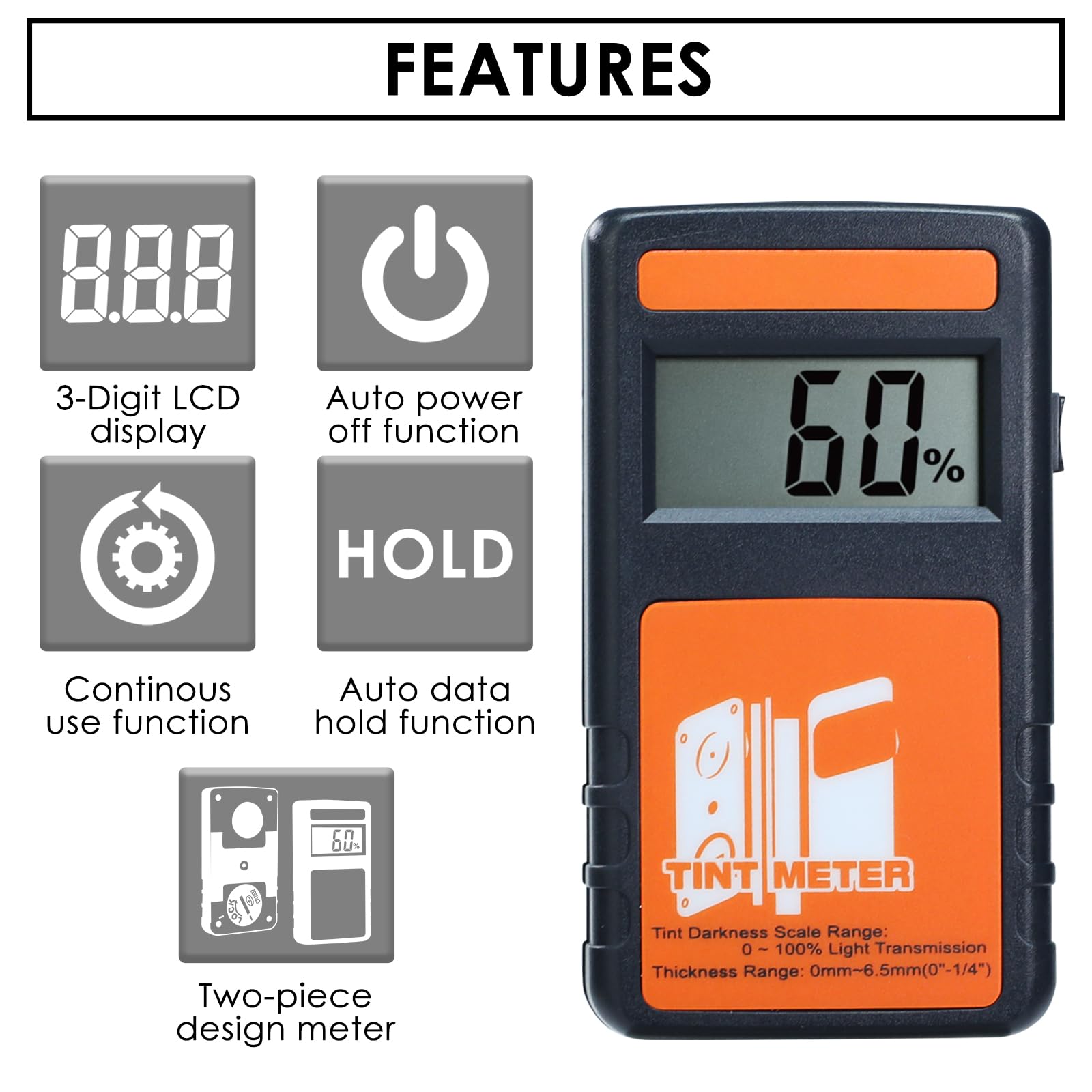 Professional Window Tint Meter - Digital Tint Reader with 100% VLT Accuracy | Continuous Light Transmission Tester for Car Windows, Vehicle Glass & Home Curtains | Perfect for Auto Shops, DIY Car Tinting & Home Privacy Solutions