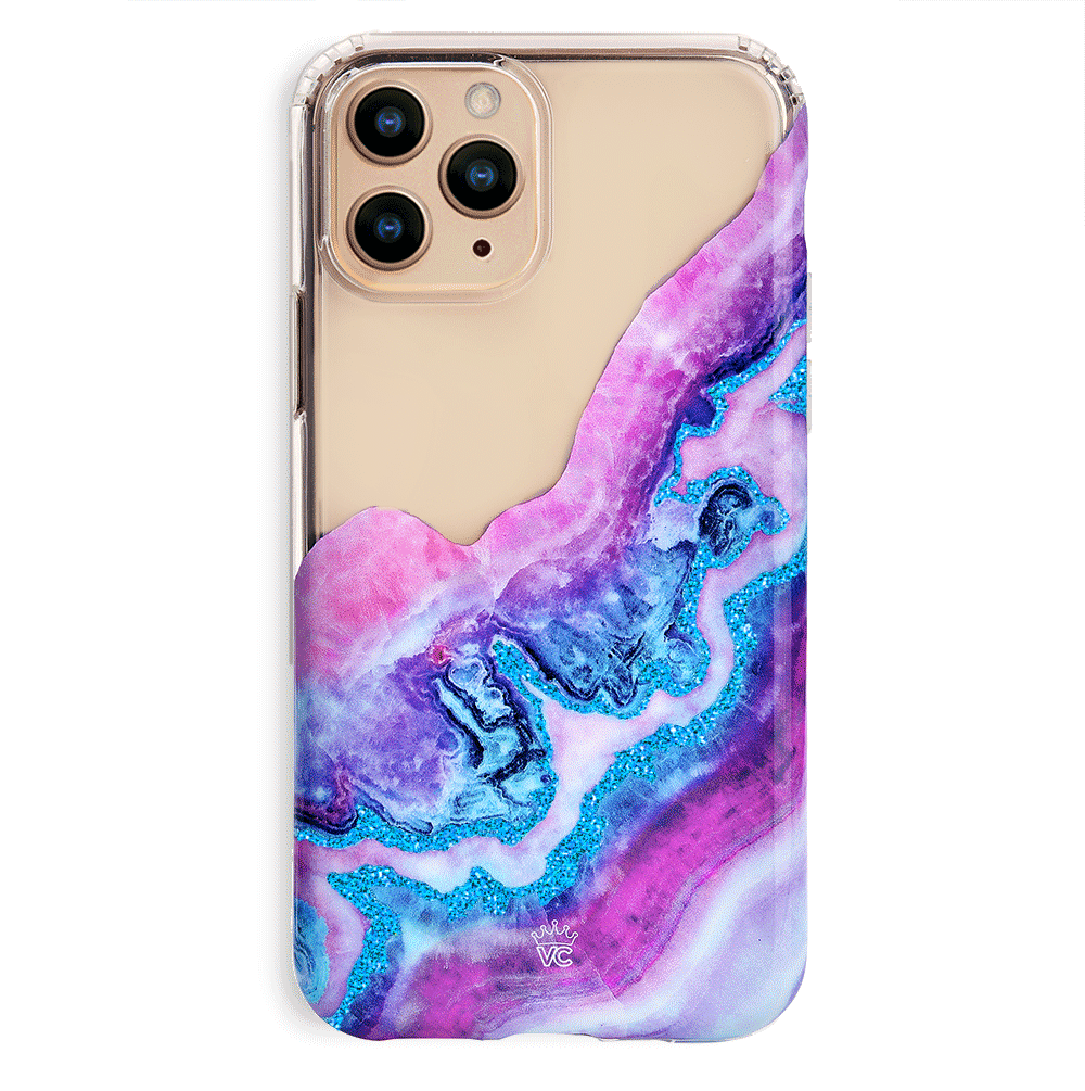Geode Glitter Clear iPhone Case - Shatterproof Protective Cover with Crystal Sparkle Design for iPhone 13/14/15 - Perfect for Daily Use, Travel & Gift Giving