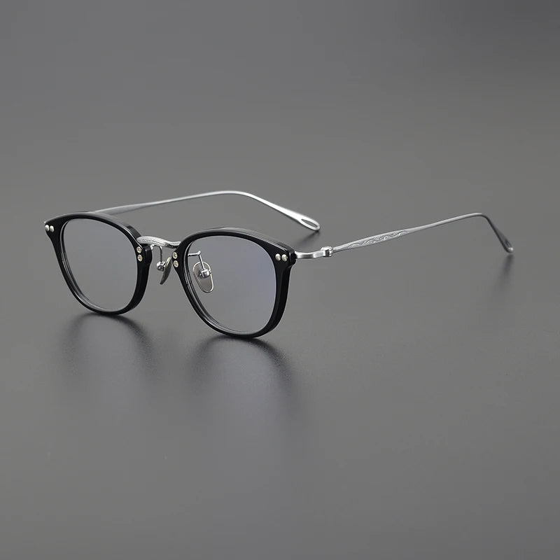 Unisex Black Full Rim Square Titanium Acetate Eyeglasses Frame 65955 - Stylish & Durable for Work, Reading & Everyday Wear