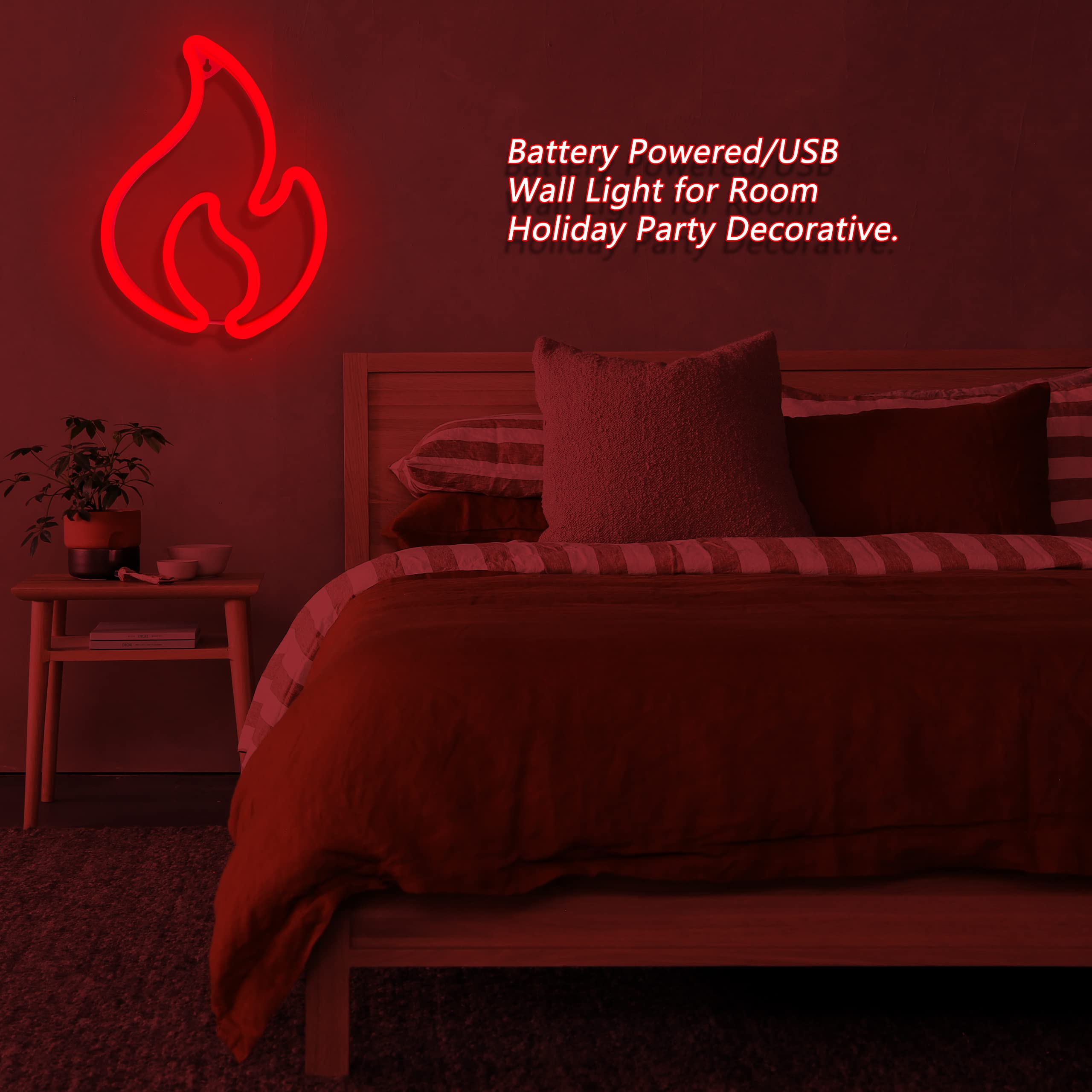 Flame Neon Sign - LED Wall Decor Light, Hanging Flame Shape, USB/Battery Powered Fire Neon Light for Kids Room, Boys Bedroom, Party, Bar & Birthday Decorations - Perfect for Themed Parties, Man Cave & Game Room Lighting