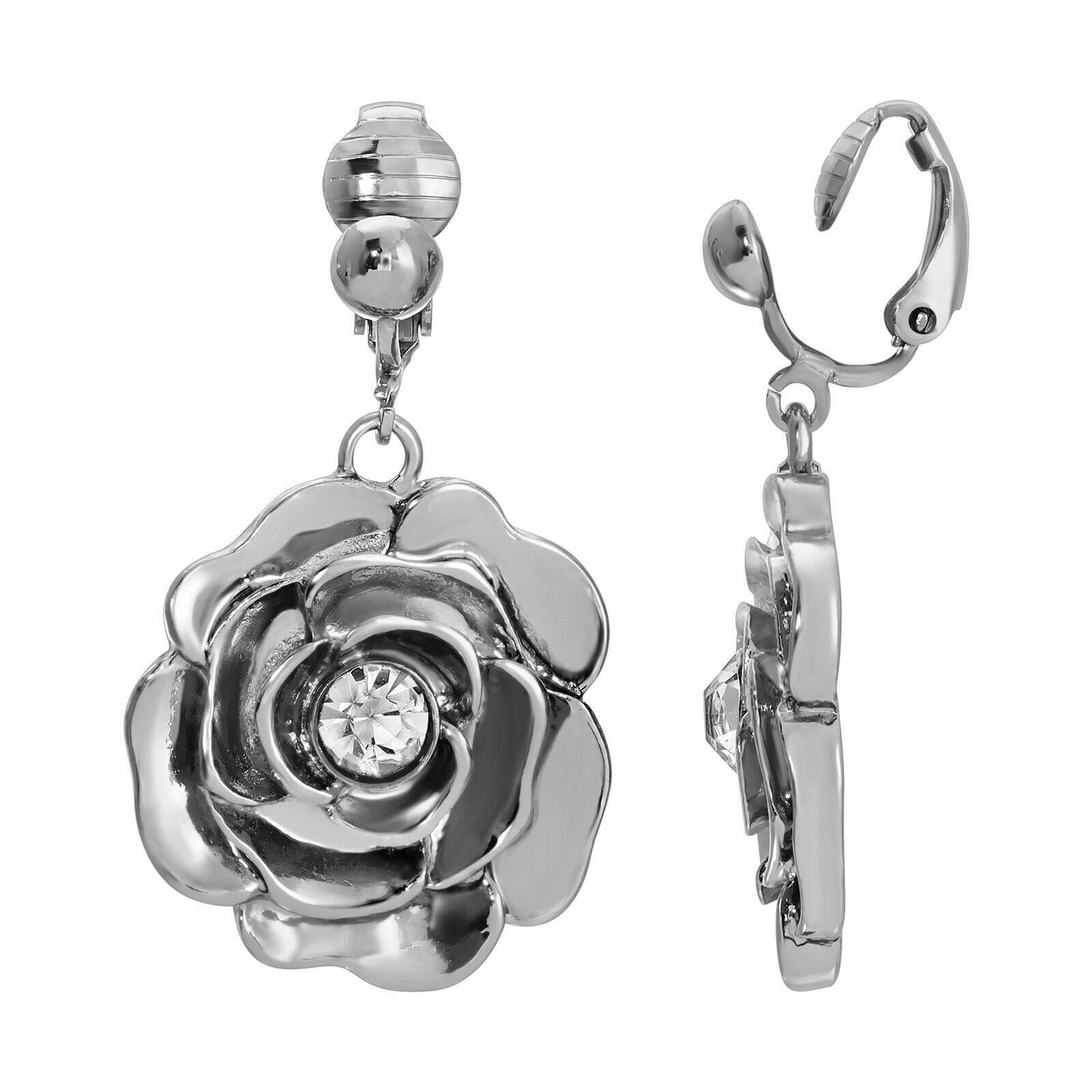 Bellesa Crystal Accent Flower Clip-On Earrings - Vintage 1928 Jewelry for Women | Perfect for Weddings, Parties & Special Occasions