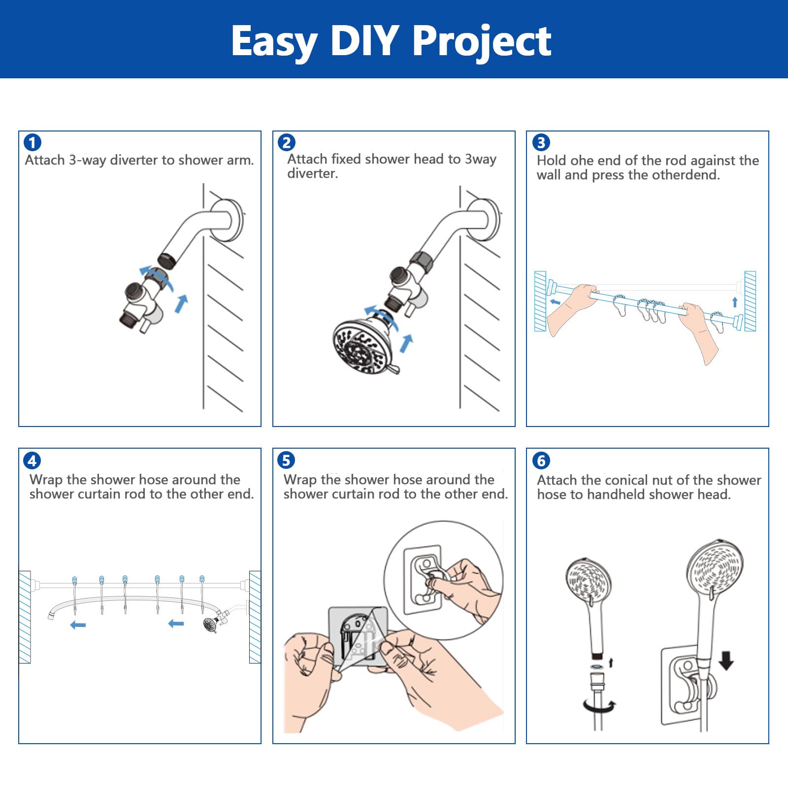 Double Shower Head for Couples - High Pressure Dual Showerhead Combo with Adjustable Height Shower Rod & Hooks - 10-Setting & 9-Setting Handheld Shower Heads in Chrome - Perfect for Master Bathrooms, Spa-Like Showers, and Couples' Relaxation Time