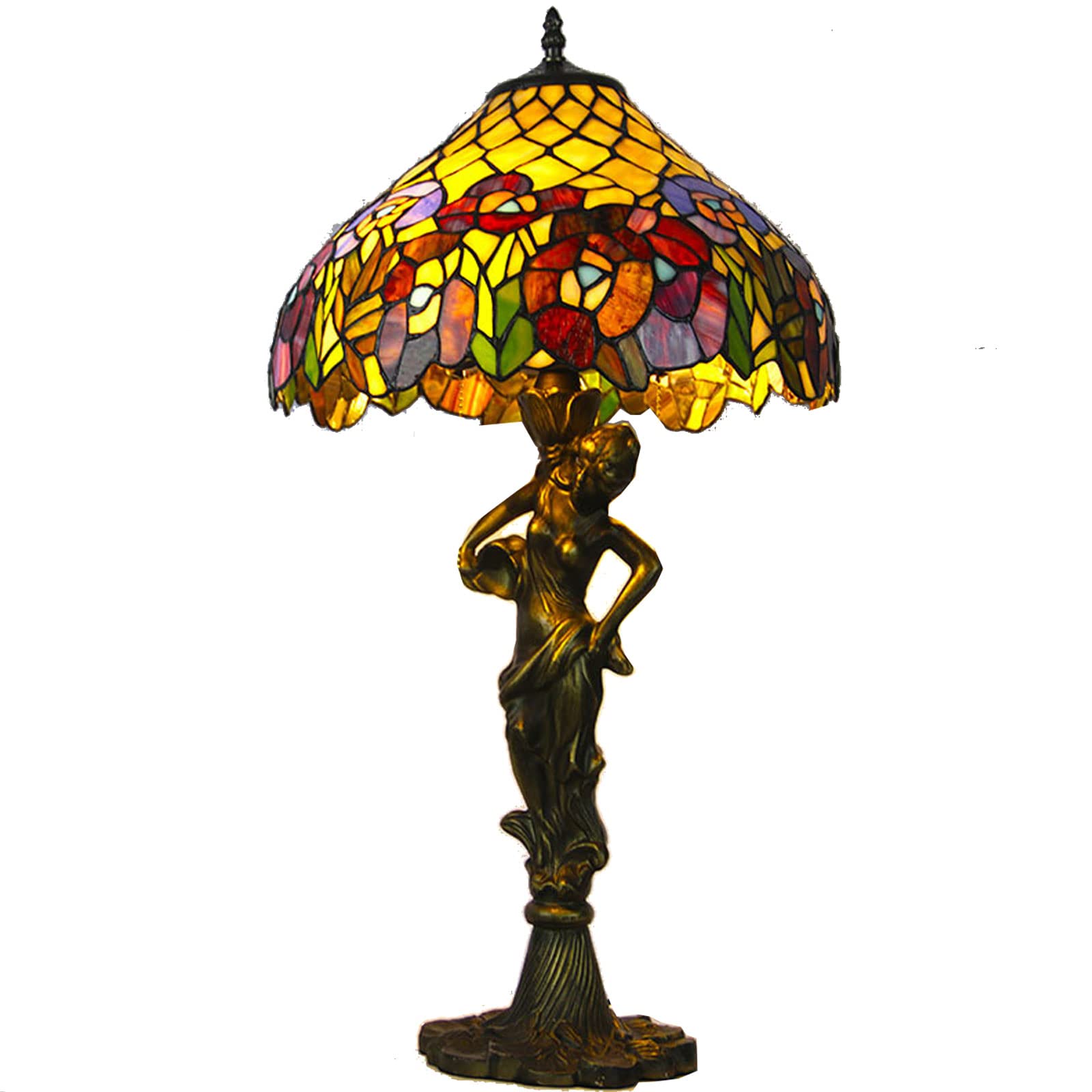 XYYRYS 16-Inch Vintage Stained Glass Table Lamp - Rose Art Ceiling Lamp Style for Bedroom, Living Room, Study & Bar | Perfect Night Reading Light & Home Decor Gift