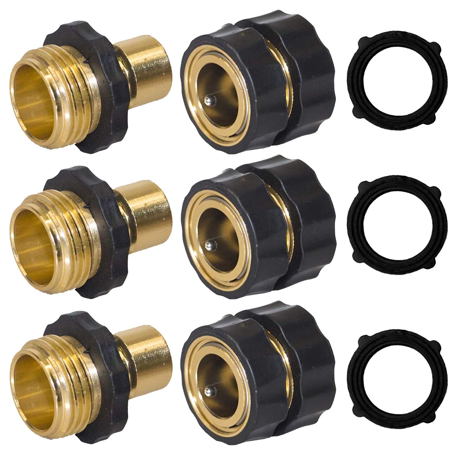 Hourleey 3/4 Inch Garden Hose Quick Connector Set - 3 Pack Male & Female Fittings for Easy Watering, Sprinklers & Outdoor Cleaning