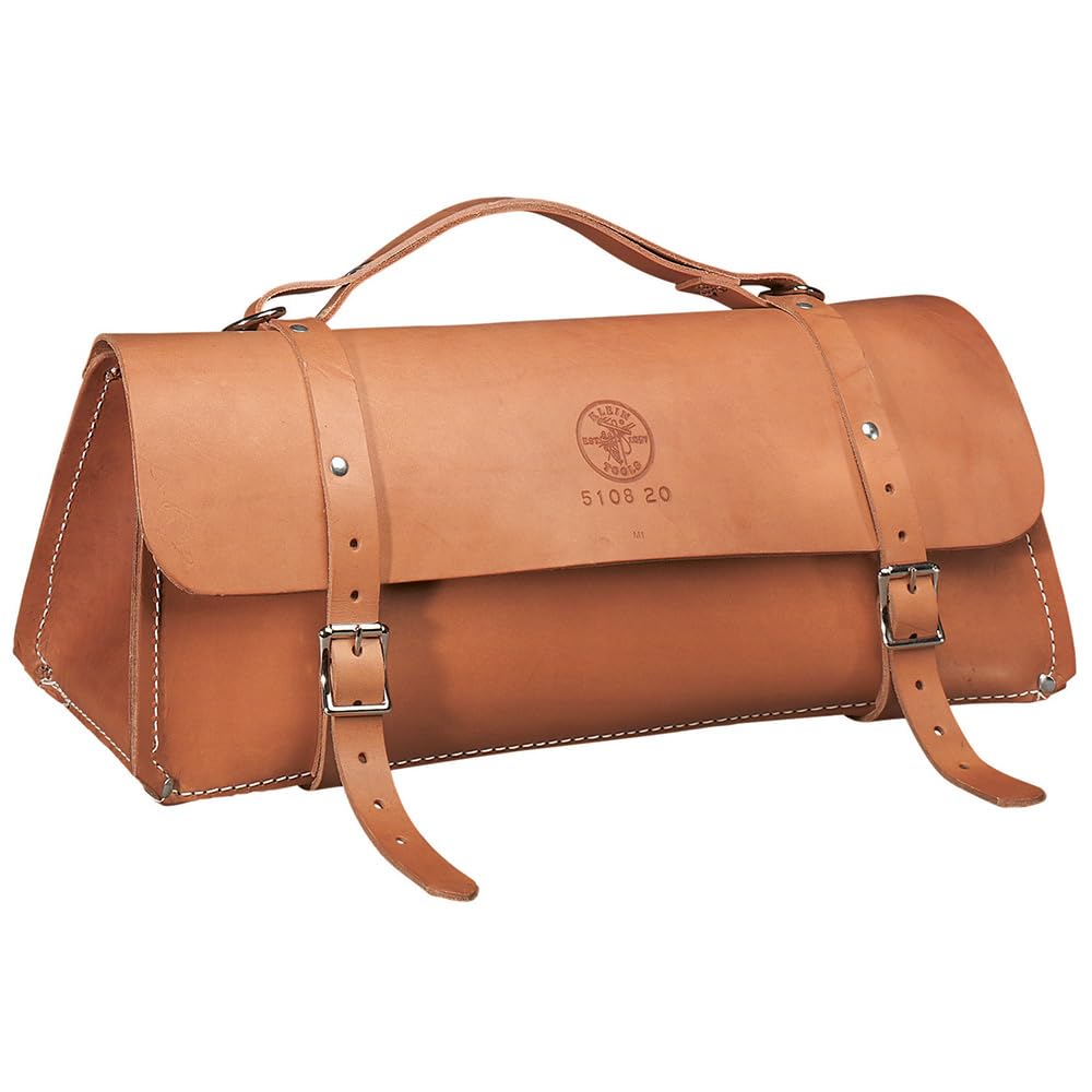 Klein Tools 5108-20 Premium 20-Inch Leather Tool Bag - Durable Electrician Work Bag for Professional Tools & Equipment Storage