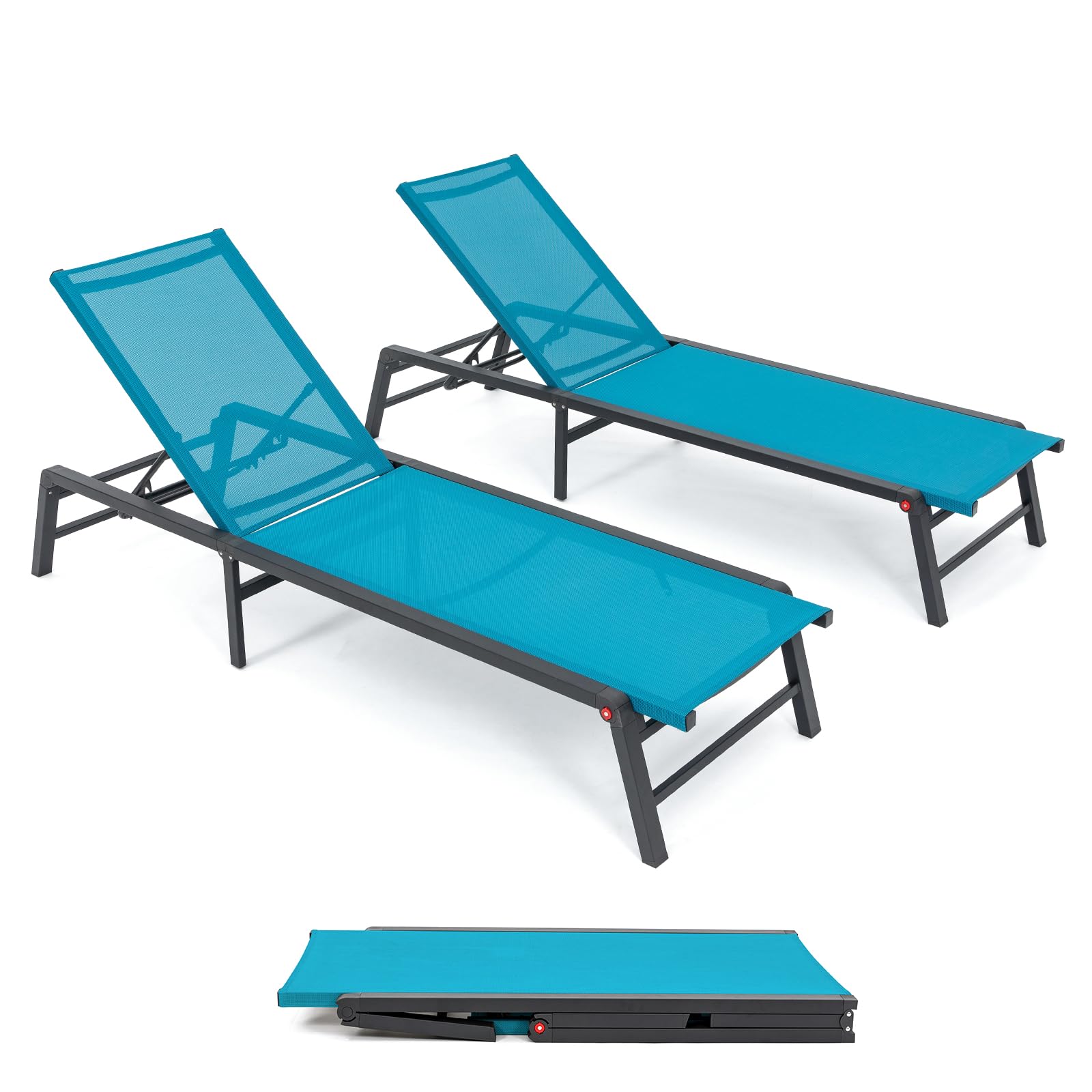 2-Pack Outdoor Chaise Lounge Chairs - No Assembly Aluminum Poolside Sunbathing Chairs, Patio Recliners for Backyard, Beach & Garden Relaxation | Perfect for Poolside Lounging, Sunbathing & Outdoor Relaxation