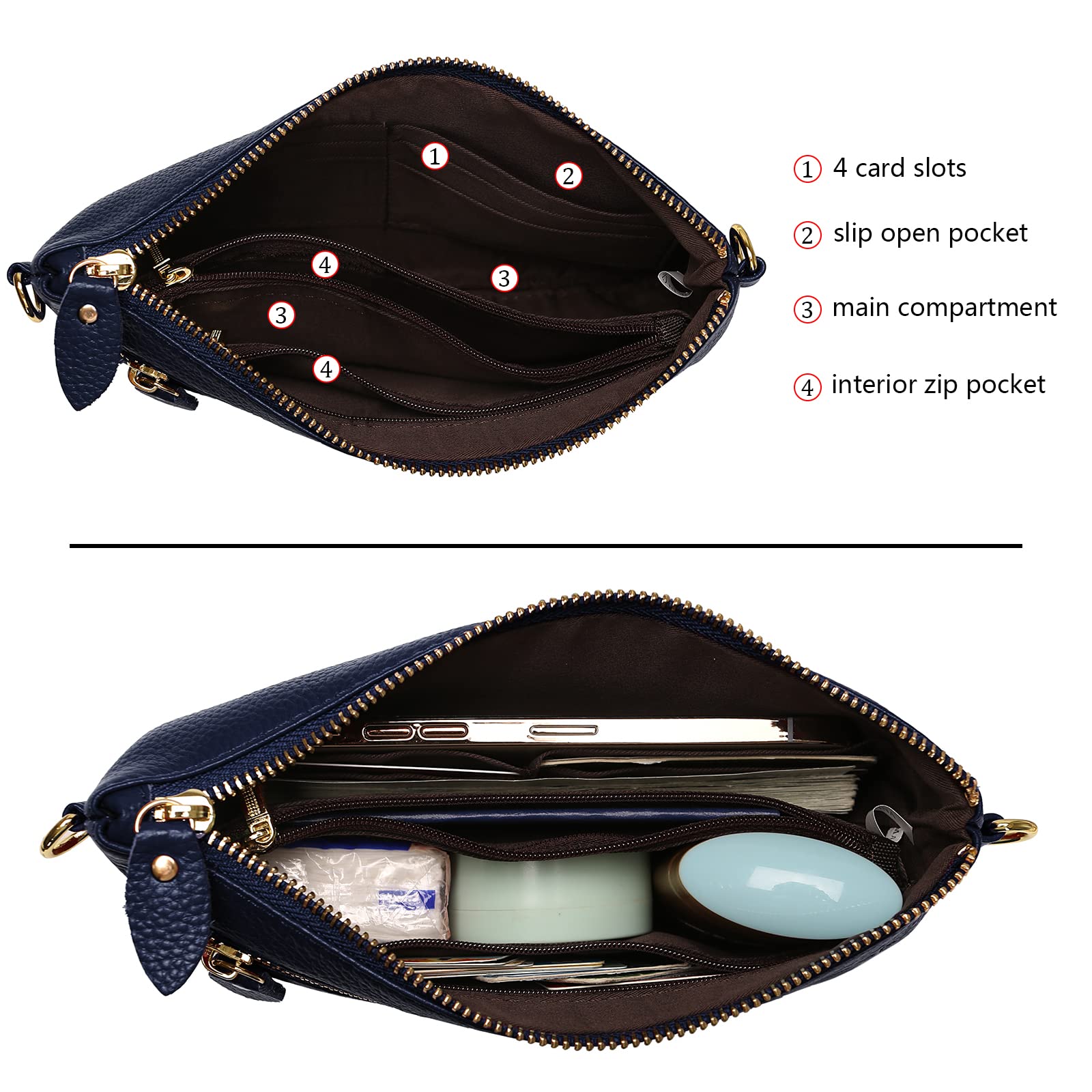 Uromee Genuine Leather Wristlet Wallet Clutch Purse for Women - Crossbody Bag with Detachable Shoulder Strap - Perfect for Parties, Travel & Everyday Use