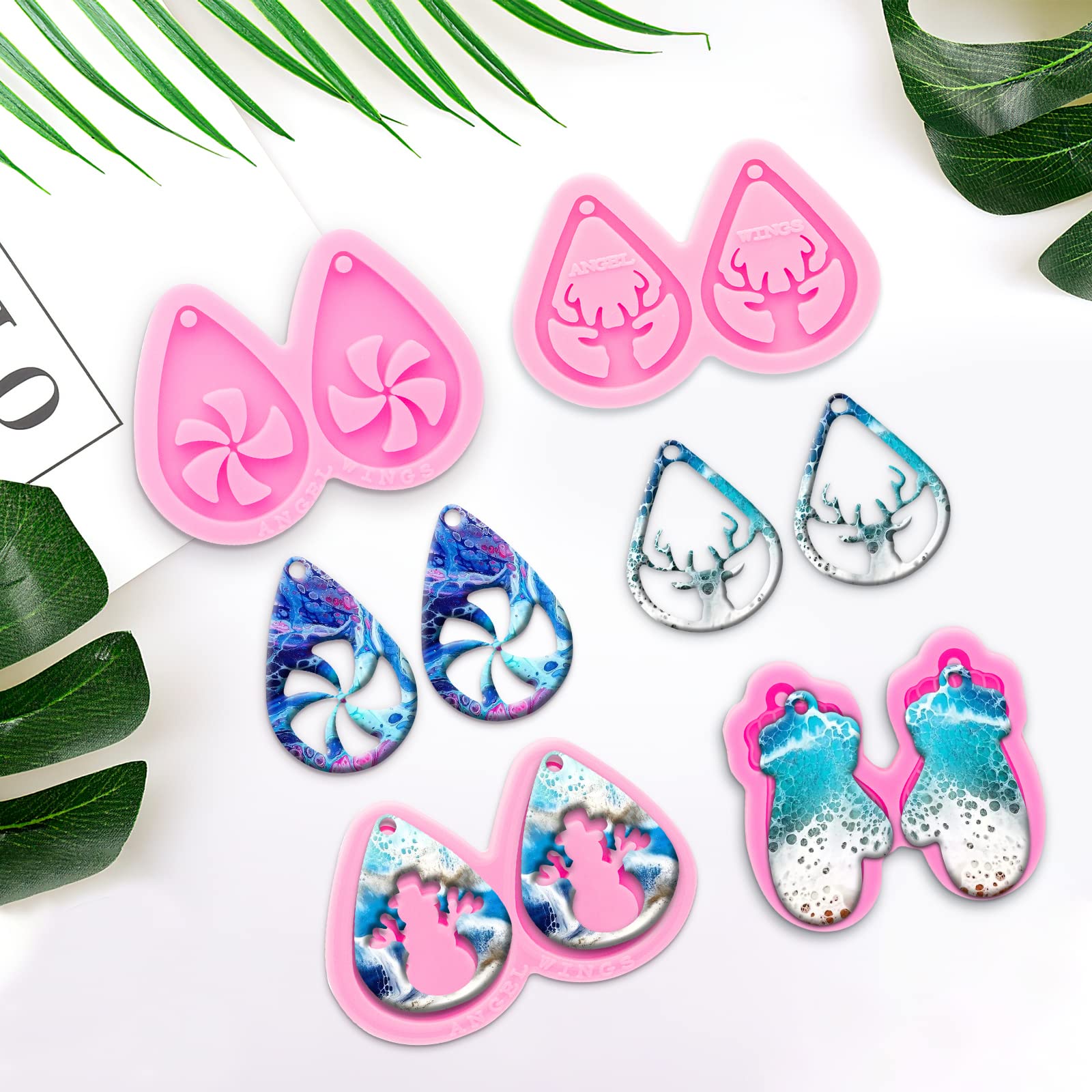 105Pcs DIY Resin Earring Molds Kit with 5 Christmas Silicone Molds - Jewelry Making Supplies for Epoxy Casting, Includes Earring Hooks - Perfect for Handmade Unique Earrings, Gifts & Holiday Crafts