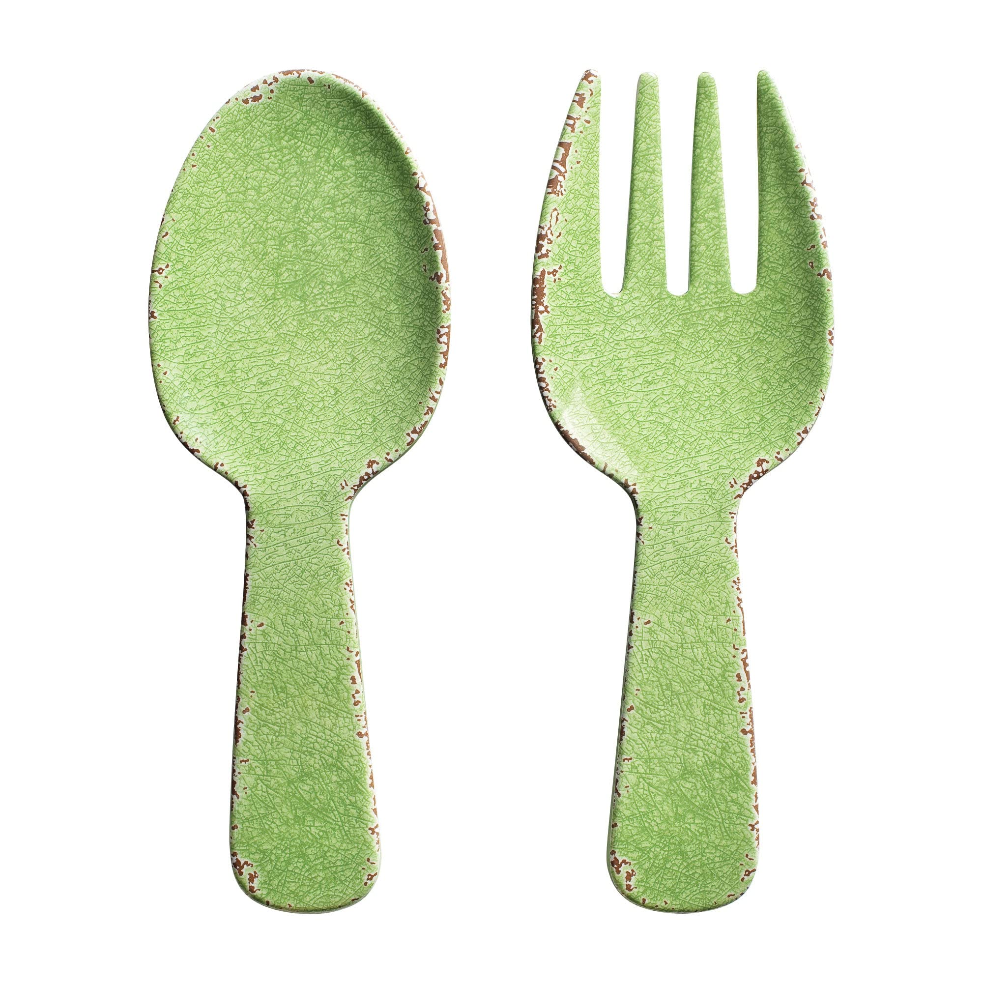 UPware Crackle Melamine Salad Servers Set - 10.75 Inch Serving Fork & Spoon for Tossing Salad, Pasta, Vegetables - Durable Kitchen Utensils for Parties, BBQs, Picnics & Family Dinners (Set of 2)