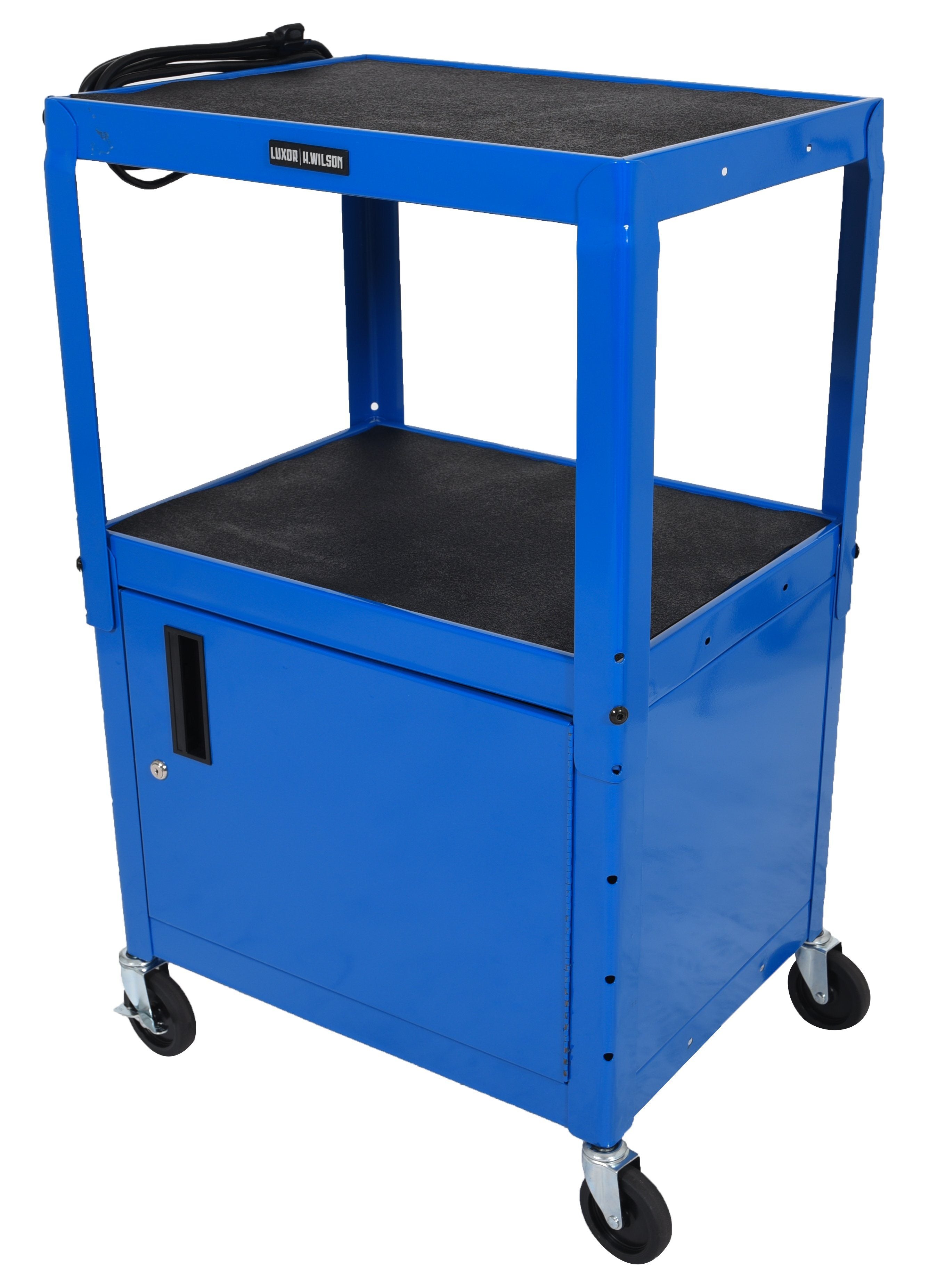 Adjustable Height Rolling Cart with Cabinet - Luxor Blue 42