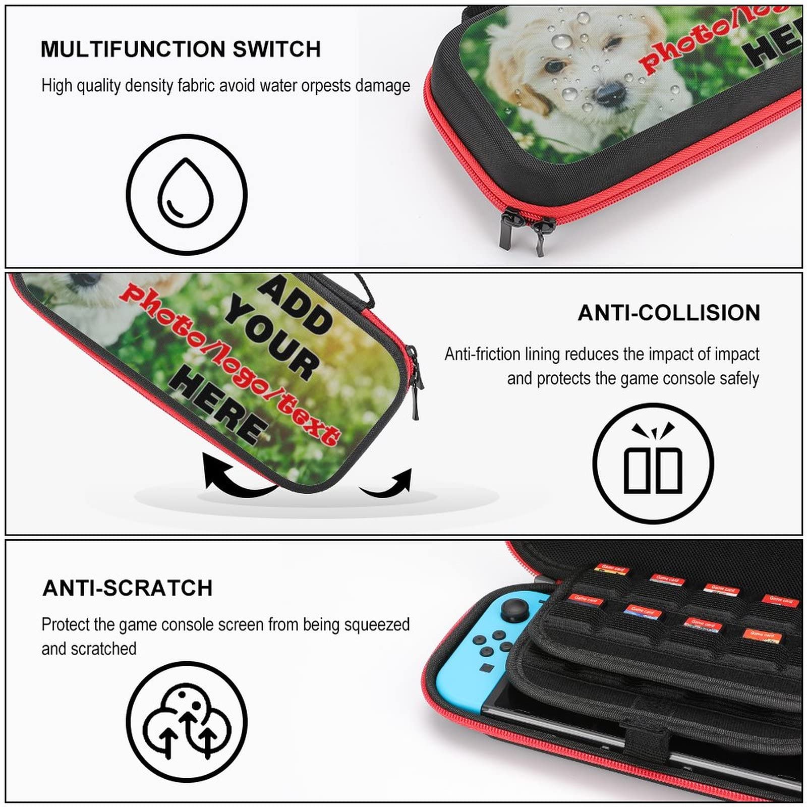 **Custom Nintendo Switch Carrying Case - Personalized Hard Shell Travel Storage with 20 Game Cartridges Holder - Protective Pouch for Boys & Girls - Perfect for Travel, Gaming Parties & On-the-Go Play**