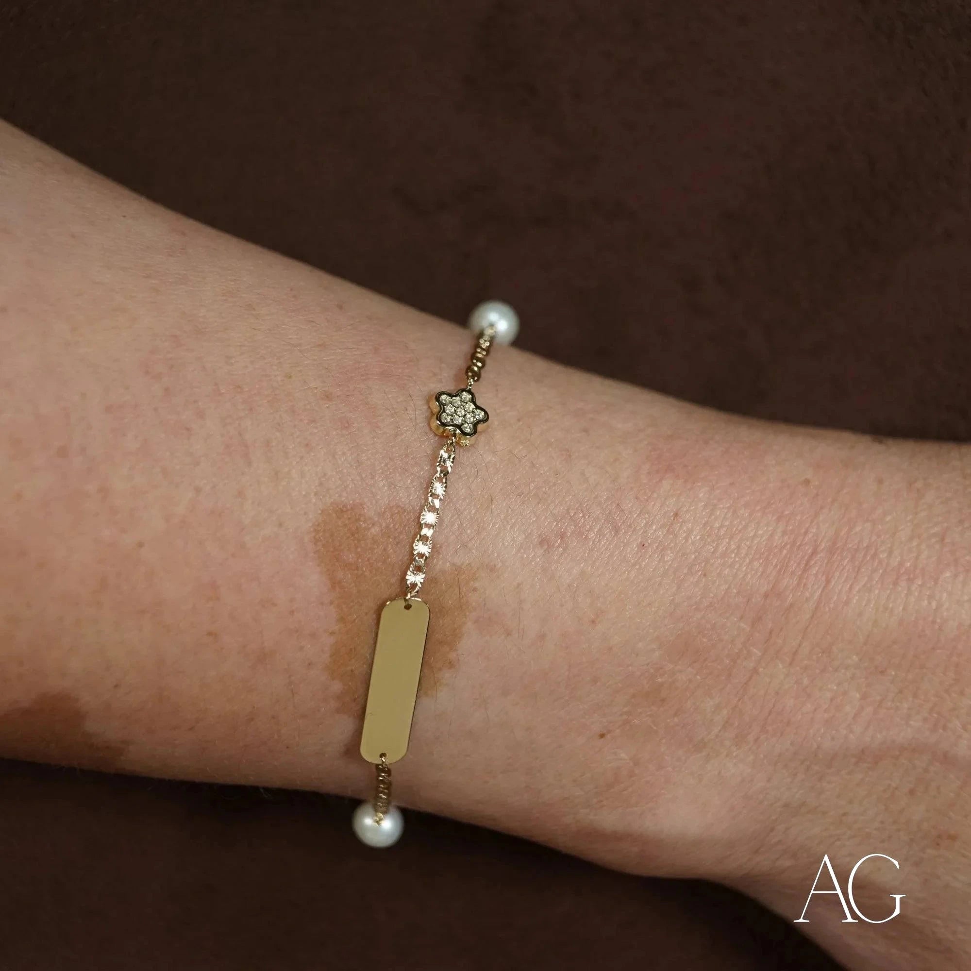 18K Gold ID Bracelet with Cubic Zirconia - Personalized Name Jewelry for Kids | Perfect Birthday Gift & Christening Present for Babies & Toddlers