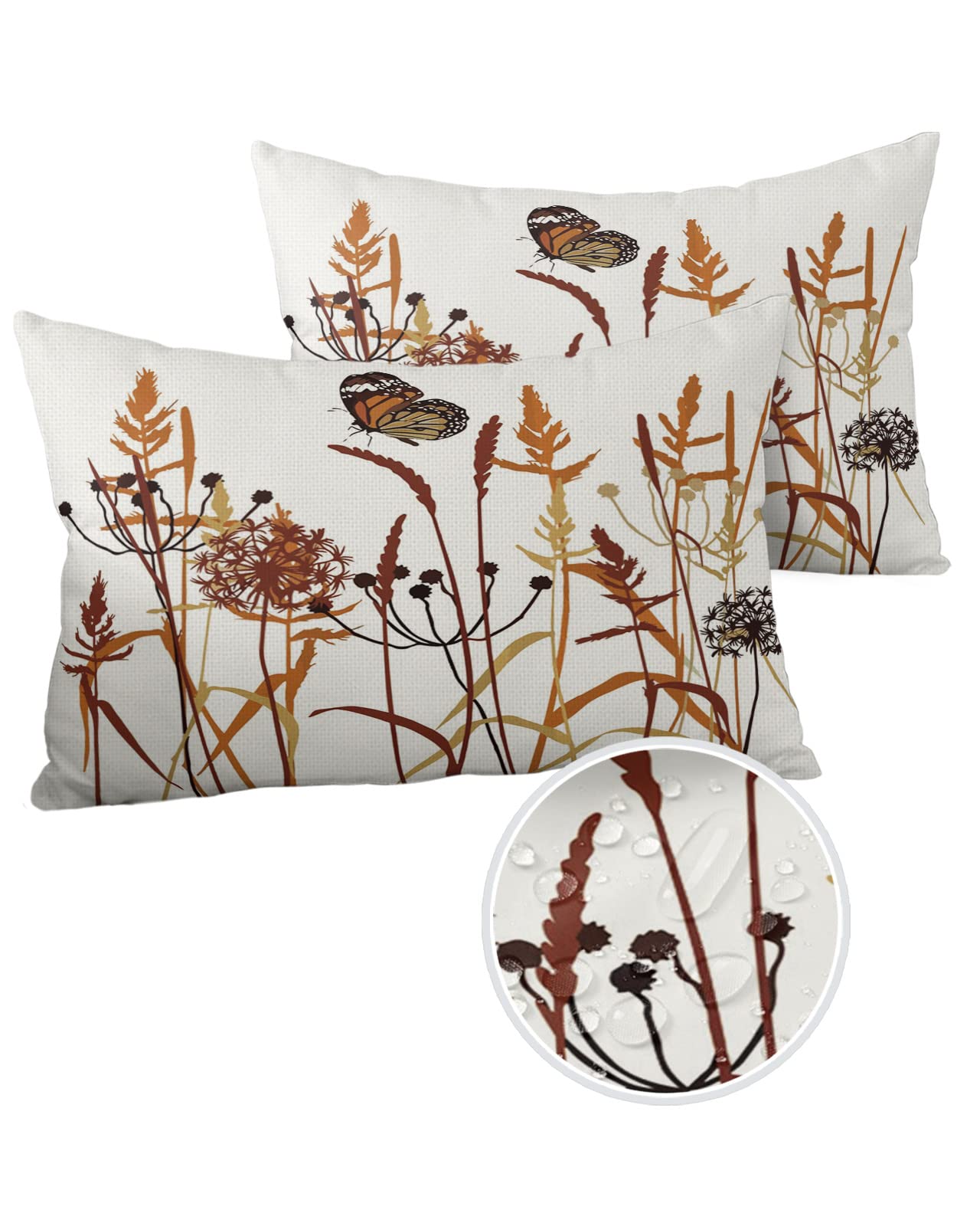 Waterproof Outdoor Throw Pillow Covers 12x20 Inches, Set of 2 - Dandelion Thistle Floral Design with Zipper, Elegant Monarch Butterfly Pattern for Patio Furniture | Perfect for Garden, Porch, and Outdoor Decor