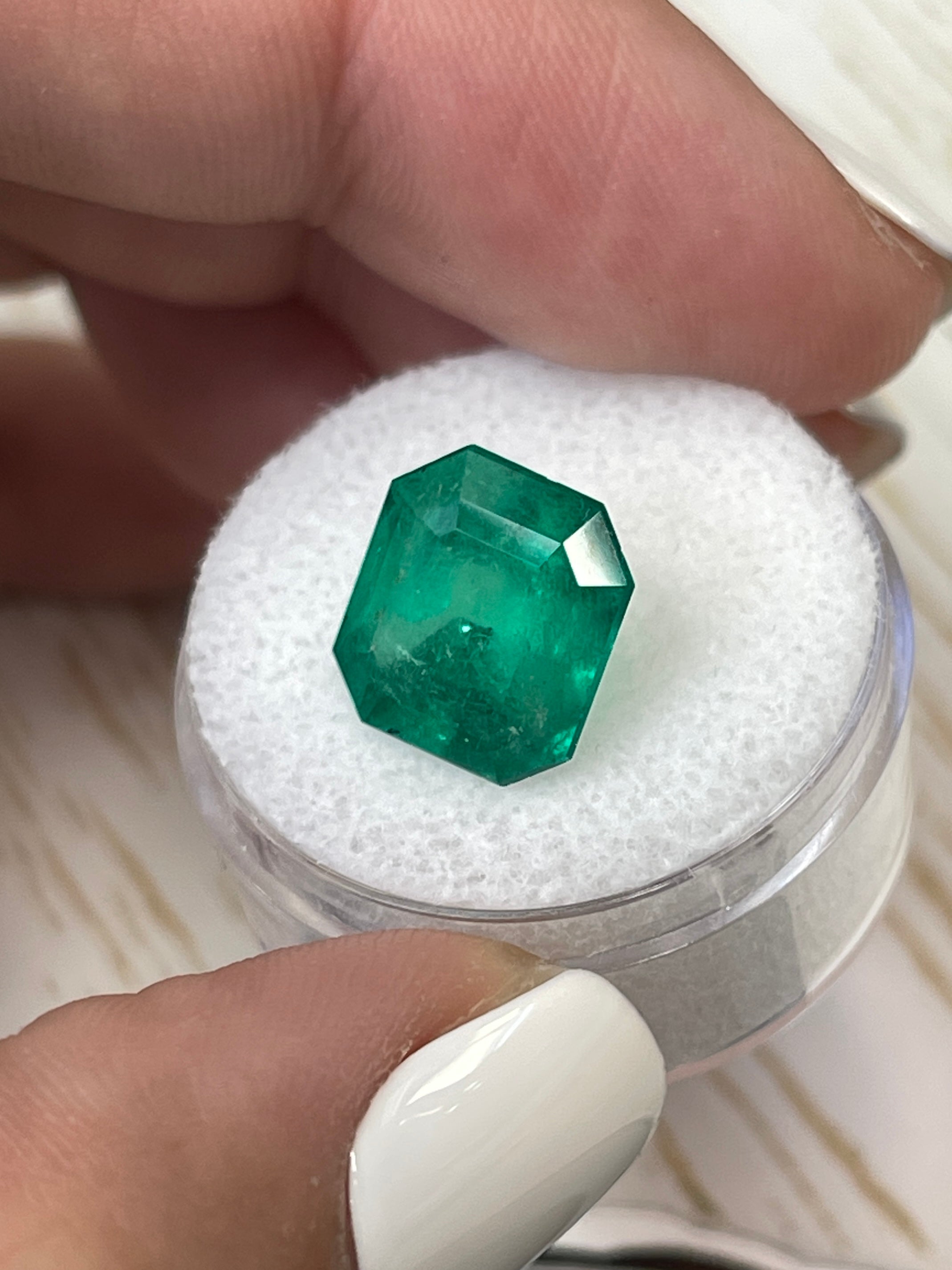 5.91 Carat 12x11mm Deep Green Natural Loose Colombian Emerald Gemstone - Emerald Cut for Jewelry Making, Engagement Rings & Luxury Gifts