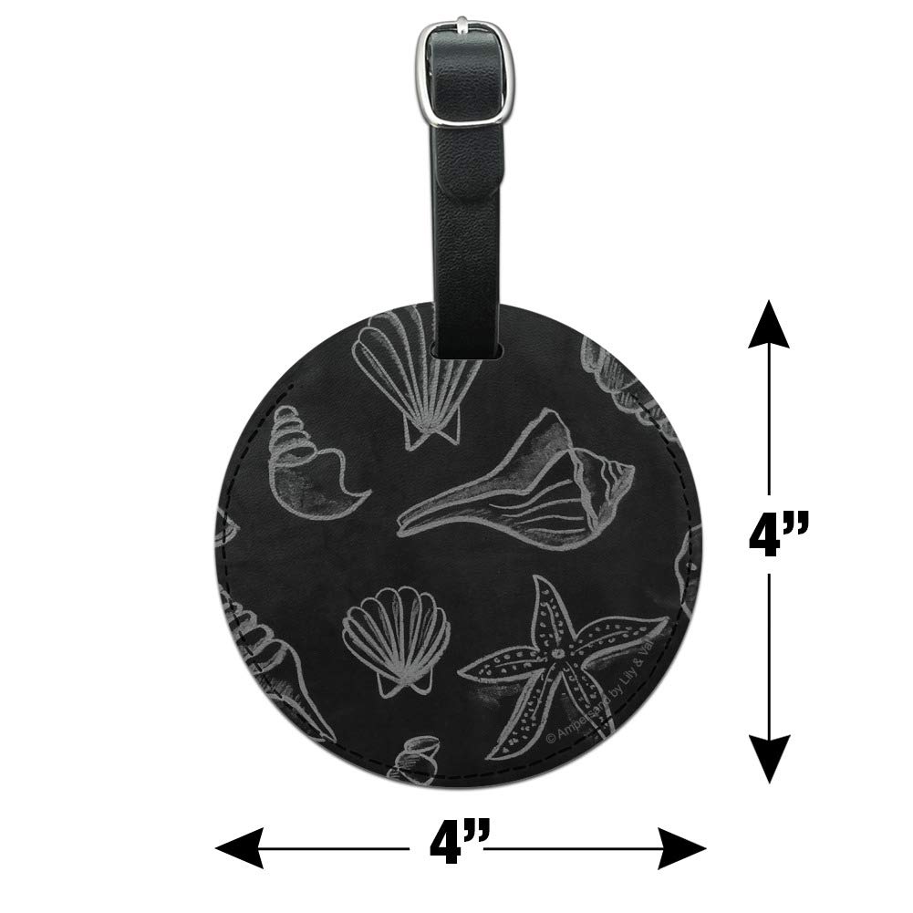 Seashells Design Round Leather Luggage Tag - Chalkboard Style Suitcase ID Card for Carry-On Bags | Perfect for Travel Identification & Personalized Suitcase Marking