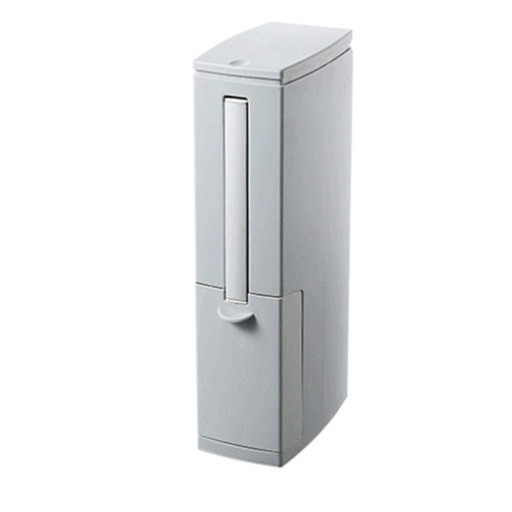 Slim Plastic Trash Can with Press Top Lid & Toilet Brush Set - 5L Modern Rectangular Waste Bin for Bathroom, Beige - Perfect for Small Spaces, Bathroom, Kitchen & Office Use