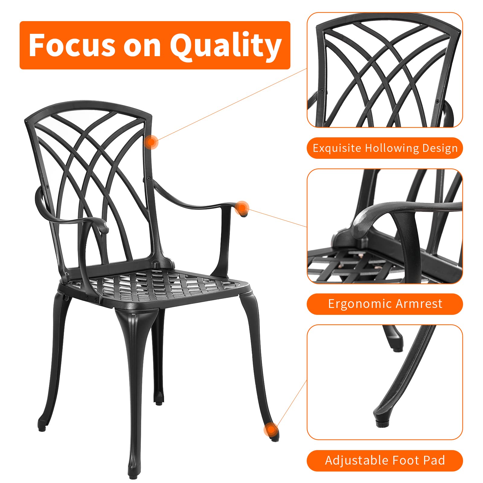 Outdoor 3-Piece Bistro Set - Durable Cast Aluminum Table & 2 Chairs - All-Weather Patio Furniture for Garden, Deck, or Balcony - Black - Perfect for Coffee, Dining & Relaxing Outdoors