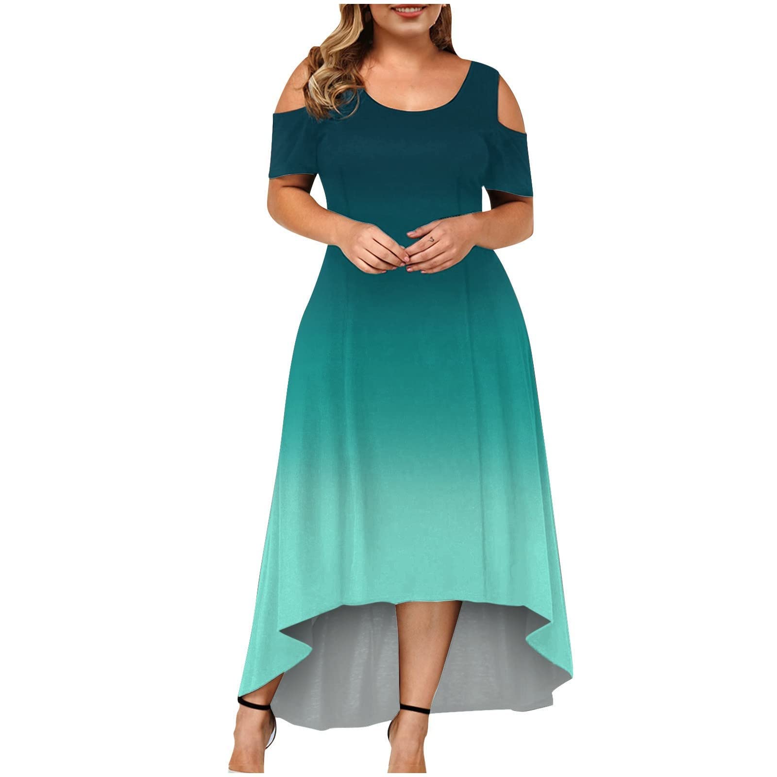 Elegant Plus Size Summer Wedding Guest Dresses for Women - Floral Print Round Neck Short Sleeve Dress for Beach Parties, Garden Weddings & Special Occasions