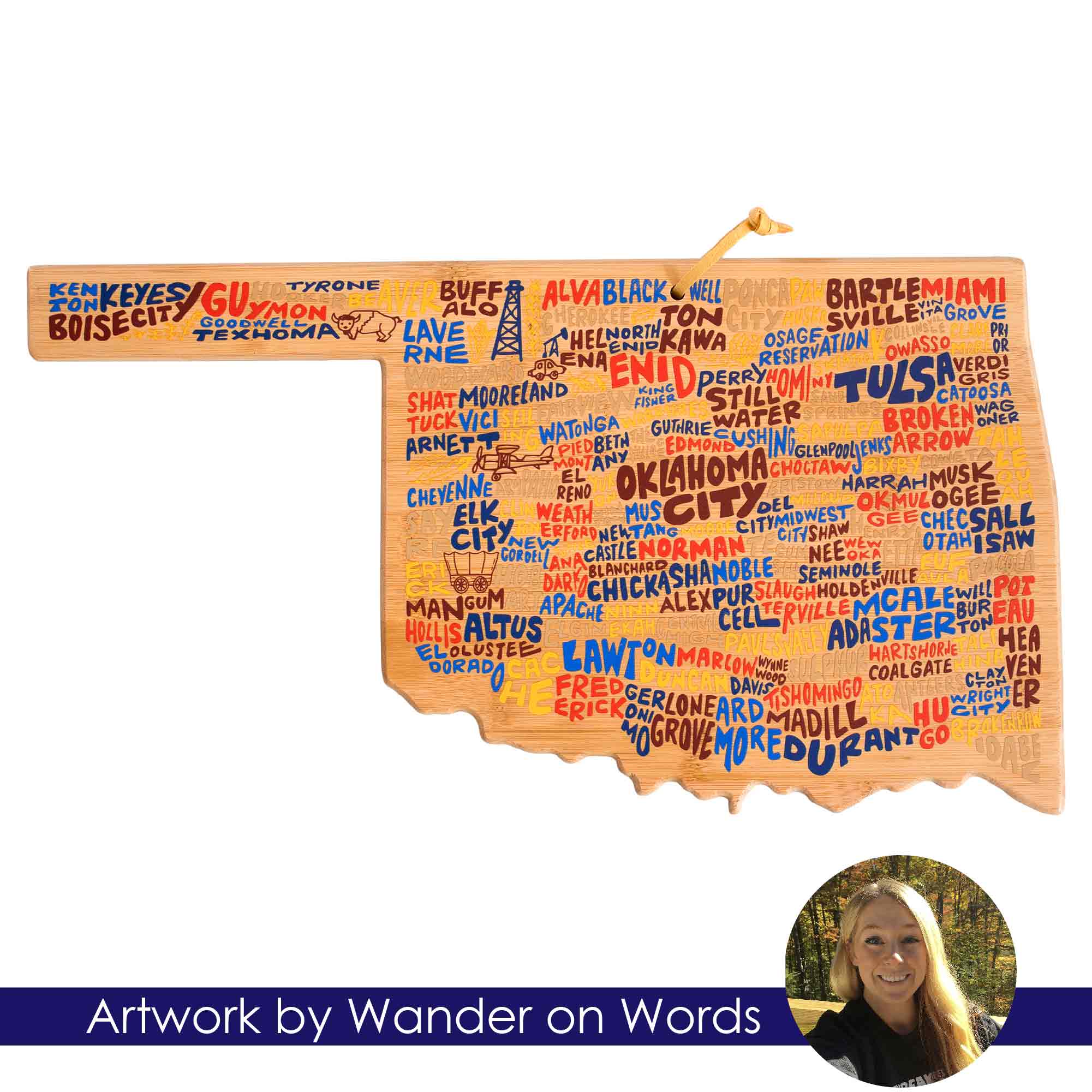 Premium Oklahoma-Themed Wooden Cutting Board with Artistic Engraving by Wander on Words™ - Perfect for Kitchen Decor, Gift Giving, and Home Use