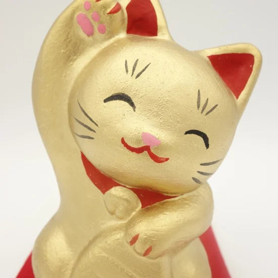 Authentic Japanese Nagahama Doll - Maneki Neko Lucky Beckoning Cat Figurine in Gold | Traditional Fortune Charm for Home, Office & Business Decor