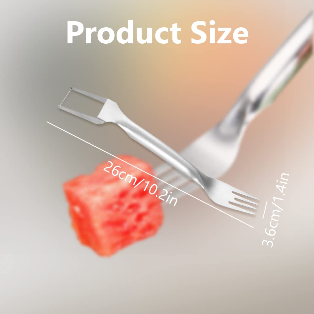 2-in-1 Watermelon Fork Slicer - Stainless Steel Dual Head Fruit & Vegetable Cutter Tool for Watermelons, Melons, Pineapples - Perfect for Family BBQs, Picnics, Camping & Outdoor Parties (2-Pack)
