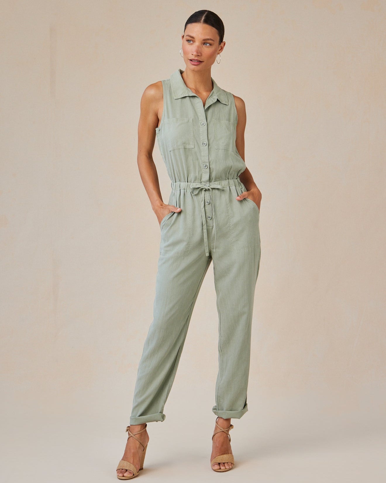 Women's Olive Green Pocket Jumpsuit - Casual One Piece Romper with Pockets | Perfect for Summer Outfits, Beach Vacations & Outdoor Adventures