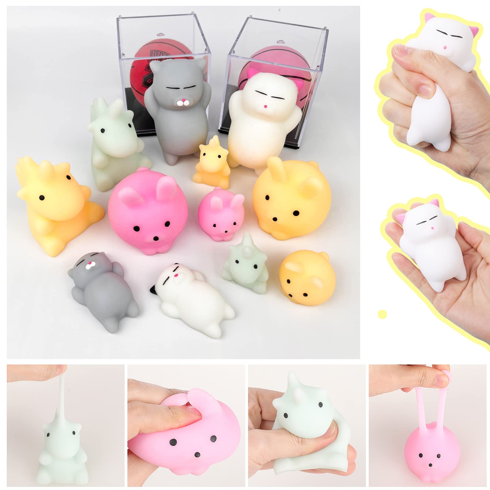 12PCS Squishy Toys for Kids - 6 Large & 6 Small Kawaii Mochi Stress Relief Toys, Cute Rabbit & Cat Squishies for Party Favors, Anxiety Relief Sensory Fidget Toys for Children - Perfect for Birthday Gifts, Classroom Rewards & Stress Management