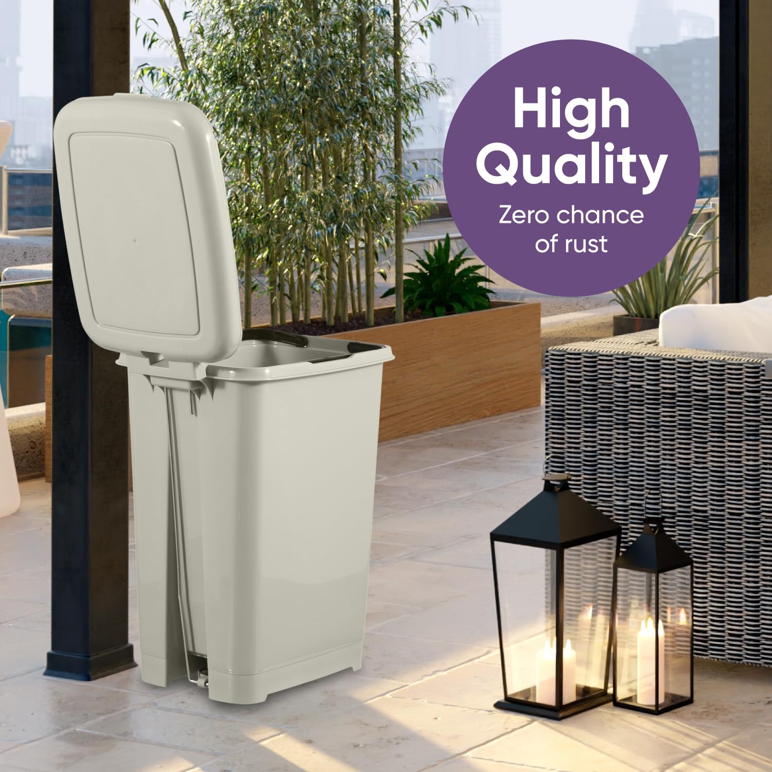 Superio 64 Qt. Slim Step-On Trash Can with Foot Pedal - Large Durable Plastic Kitchen Garbage Bin with Removable Bucket - 16 Gallon Waste & Recycling Bin in Greige - Perfect for Kitchen, Office, Bathroom & Home Use