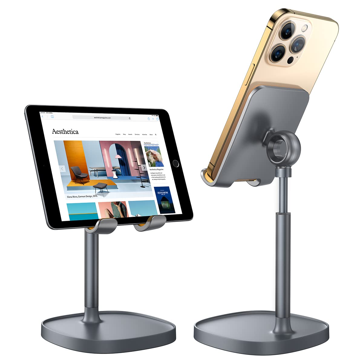 Adjustable Aluminum Phone Stand - LISEN Sturdy Metal Cell Phone Holder for Desk, Bed, Car & Office Use