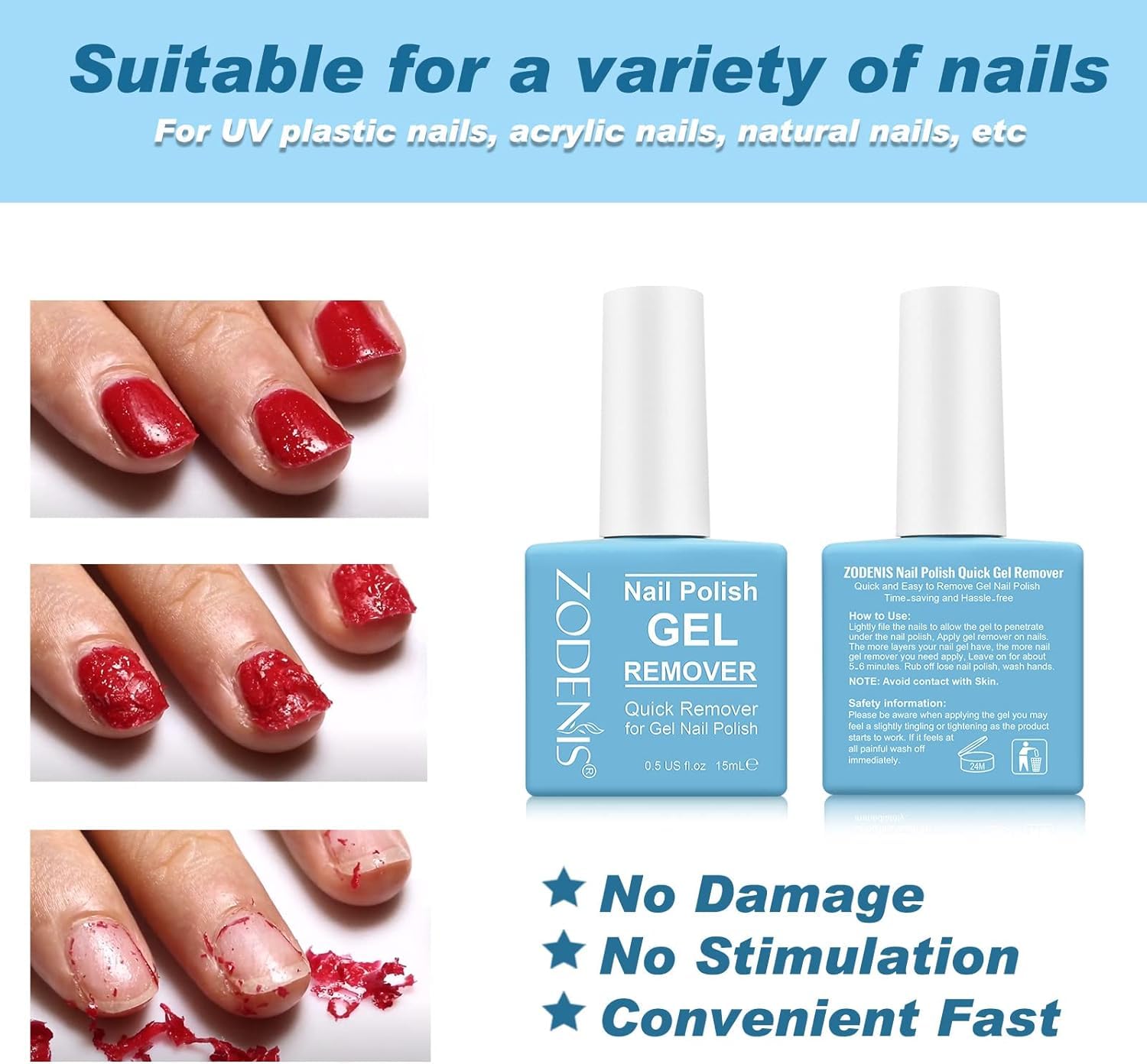 Professional Gel Nail Polish Remover (2PACK) - Fast Soak Off in 3-5 Minutes, No Foil/Wrapping Needed - 0.5 Fl Oz for Salon & Home Manicure - Perfect for DIY Nail Art & Gel Polish Removal
