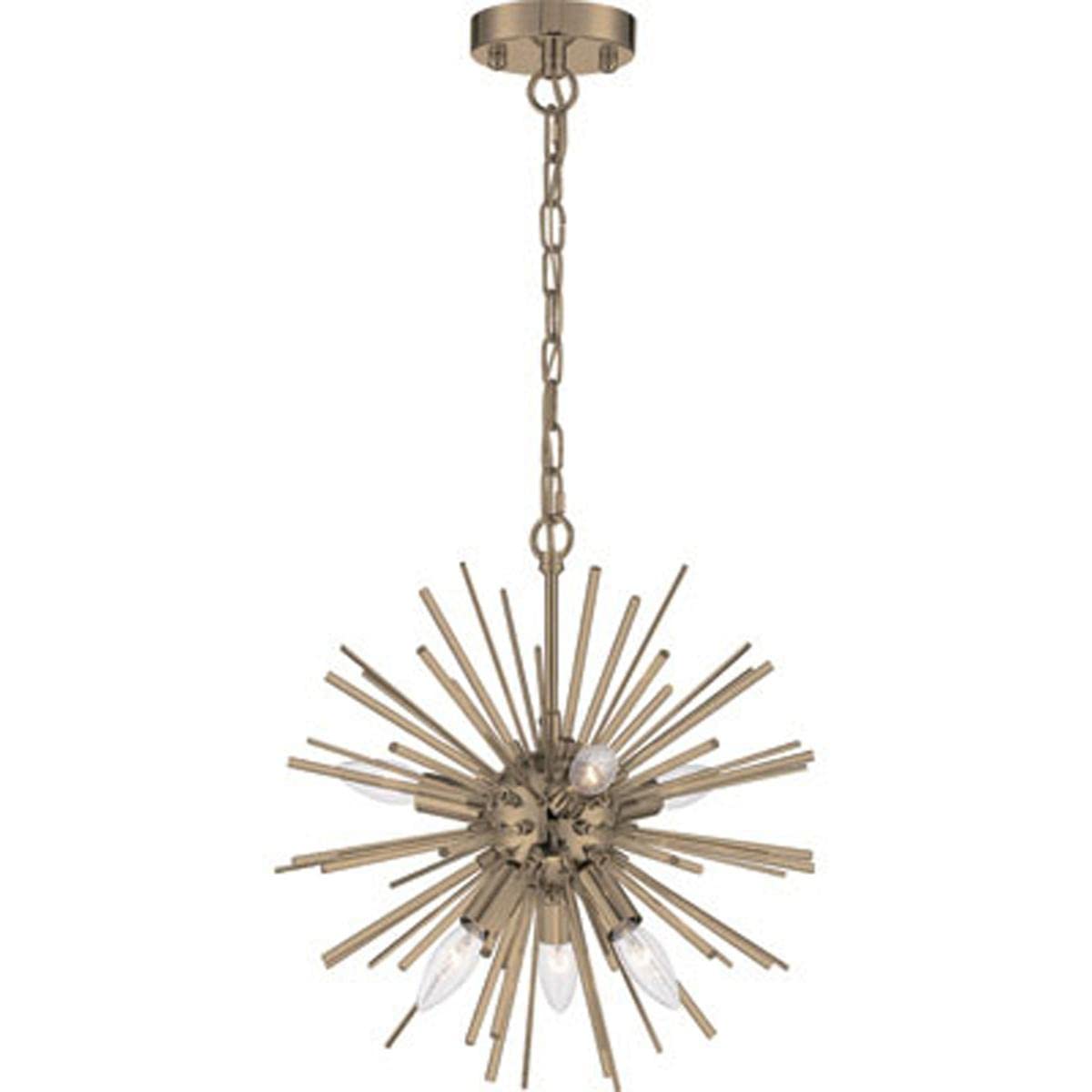Vintage Brass NUVO 60/6992 Cirrus Chandelier with Glass Rods - 6-Light Fixture for Dining Room, Living Room, or Bedroom Elegant Lighting
