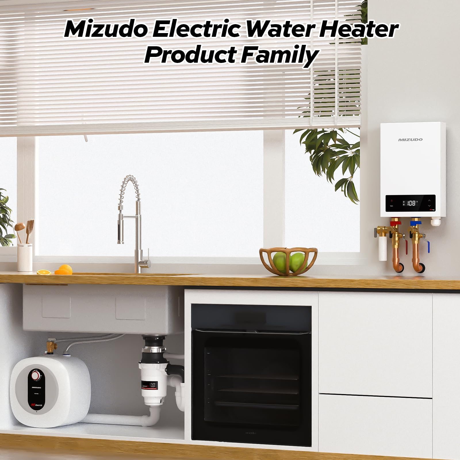 MIZUDO 11kW 240V Electric Tankless Water Heater - Instant Endless Hot Water, 2.6 GPM Flow Rate, LED Digital Display, ETL Certified | Perfect for Kitchen, Bathroom & RV Use