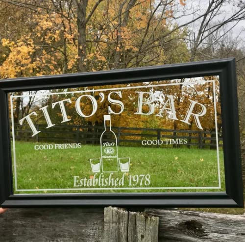 Personalized Liquor Bar Mirror - Custom Laser Engraved Black Wall Mirror 15x27 Inches - Perfect for Home Bars, Man Caves & Wedding Gifts