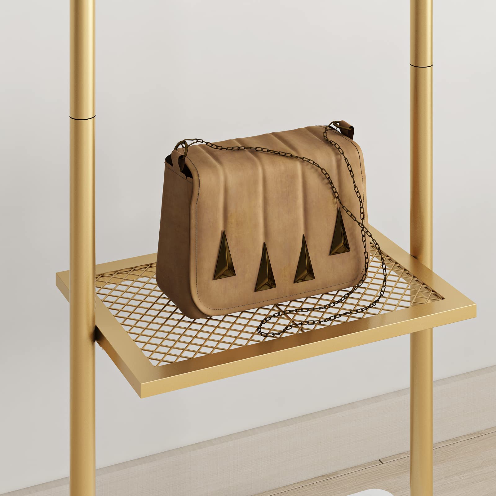 TIEOU Heavy Duty Gold Metal Clothes Rack with Shelf - Free Standing Garment Rack for Hanging Clothes, Industrial Clothing Rack for Boutiques & Home Use - Perfect for Bedroom, Closet, and Retail Store Organization