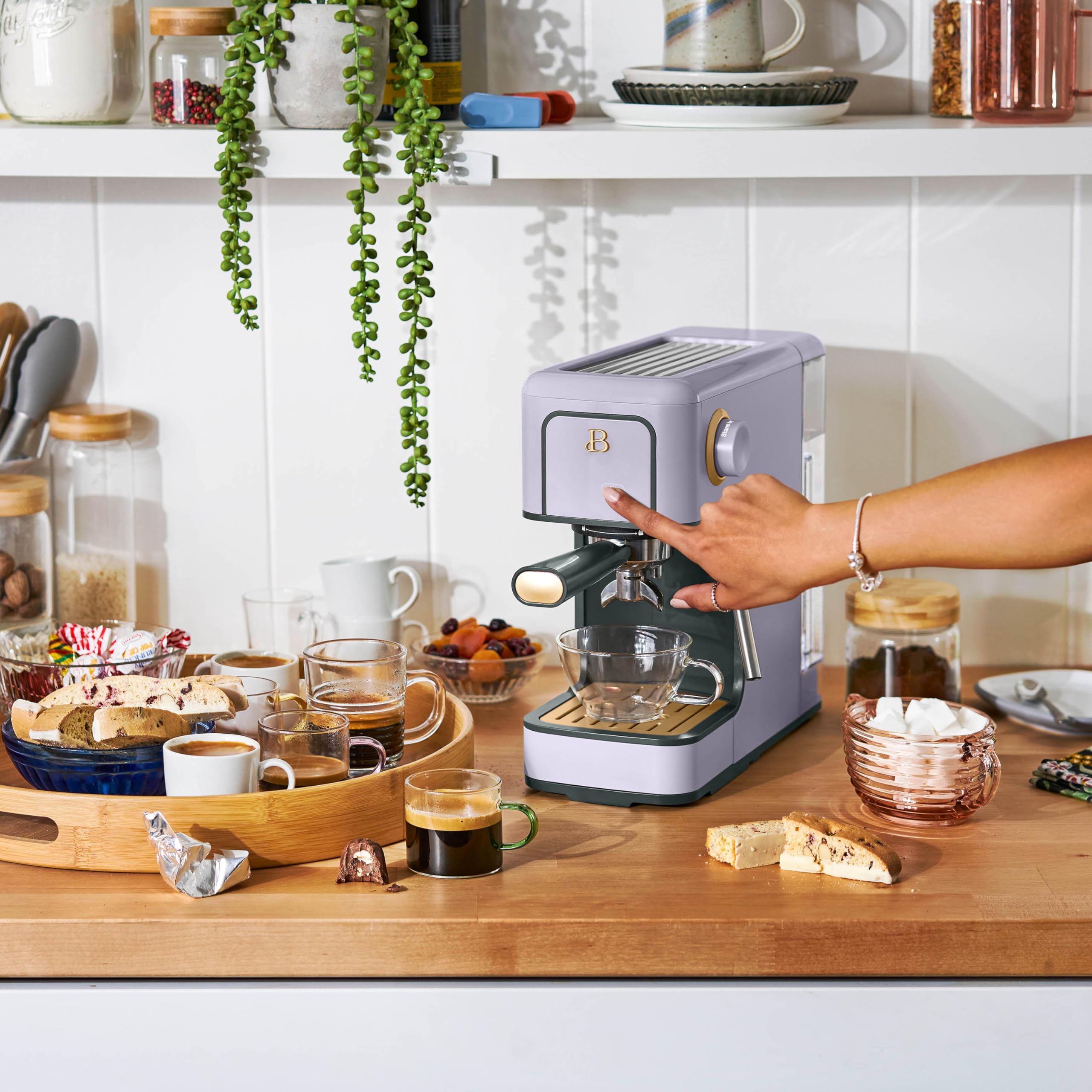 Drew Barrymore 20-Bar Pressure Espresso Machine - Slim & Sleek Lavender Finish for Home Baristas | Perfect for Small Kitchens, Office Coffee Breaks & Gift Giving
