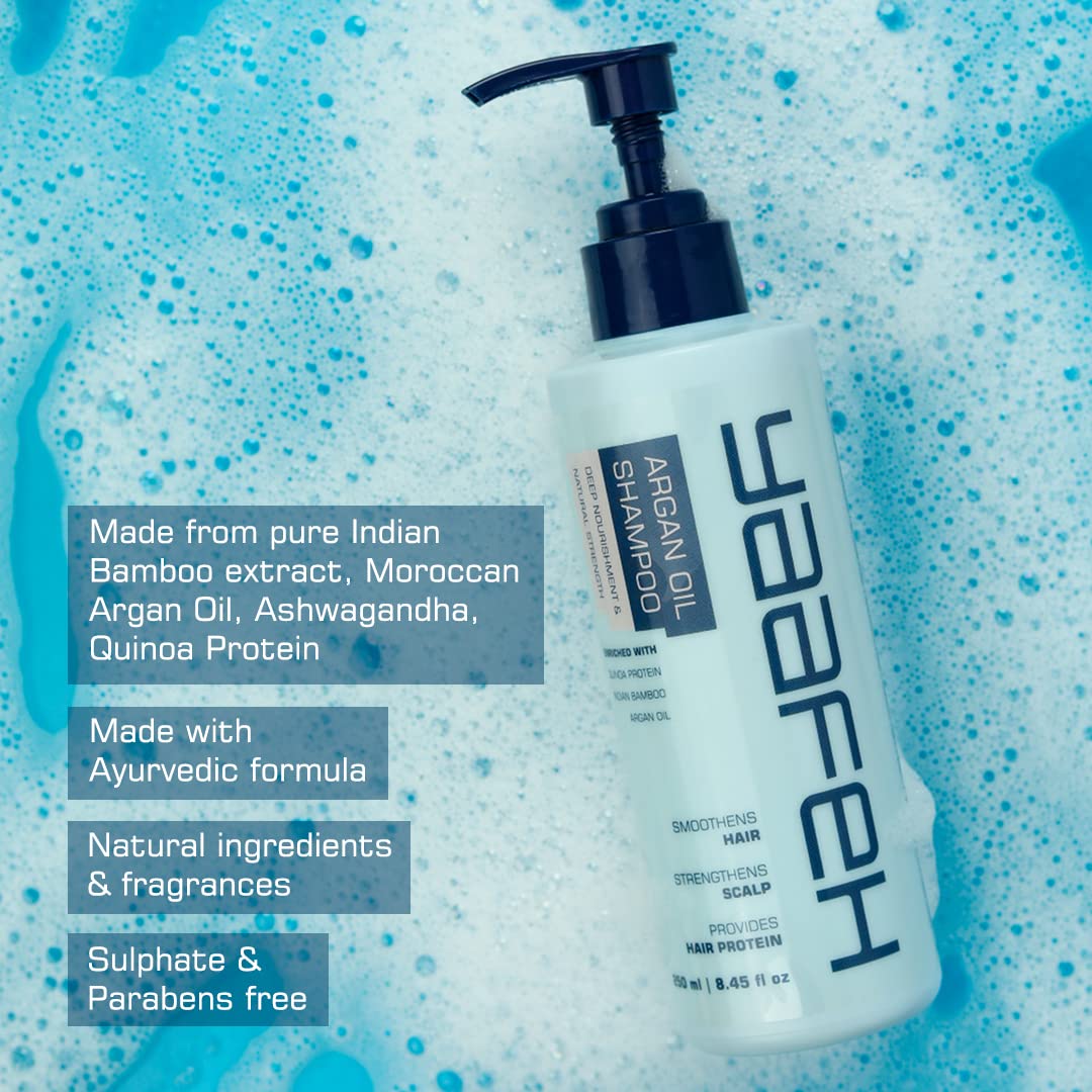 Yaafeh Argan Oil Shampoo with Quinoa Protein & Bamboo - Deep Nourishment for Smooth Hair & Scalp Strength - 250ml - Ideal for Dry, Damaged Hair & Daily Hair Care Routine