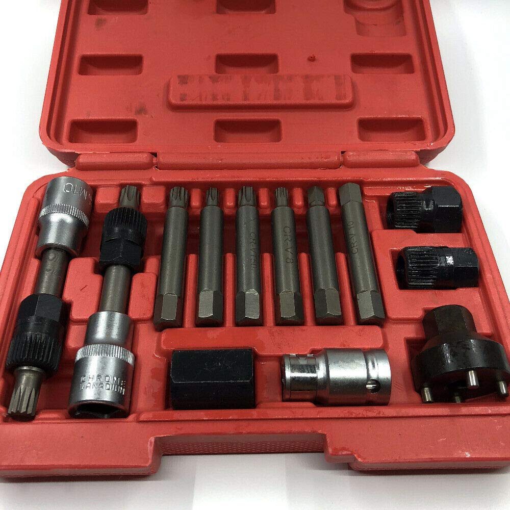 MASO 13PCS Universal Alternator Tool Set - Professional Car Repair Kit with Freewheel Pulley Removal Sockets - Perfect for Auto Mechanics & DIY Enthusiasts - Ideal for Alternator Replacement, Belt Tensioner Service & Engine Maintenance
