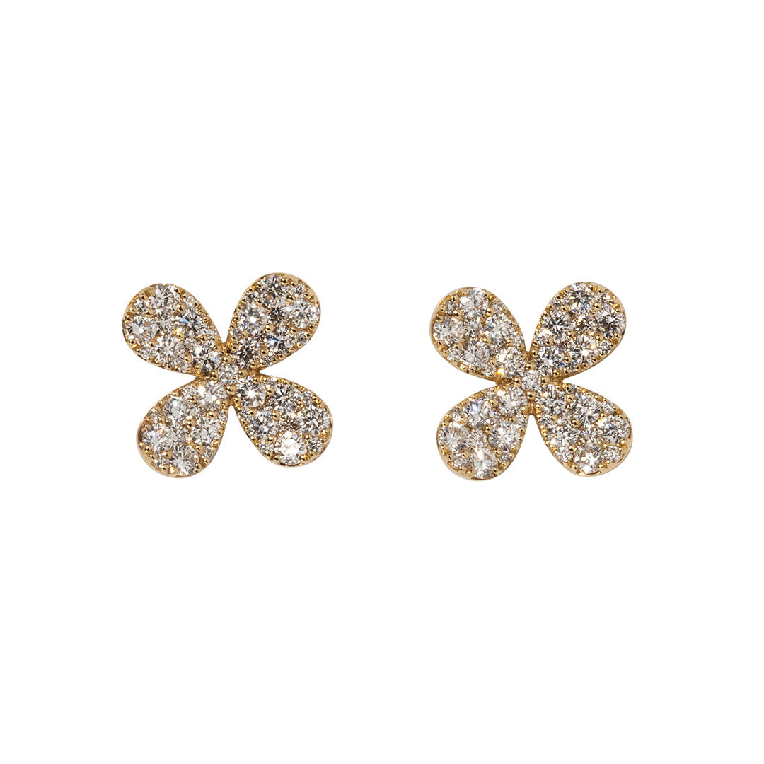 1ctw Diamond Pavé 14K Yellow Gold Flower Stud Earrings - Elegant Floral Jewelry for Women, Perfect for Weddings, Anniversaries & Special Occasions
