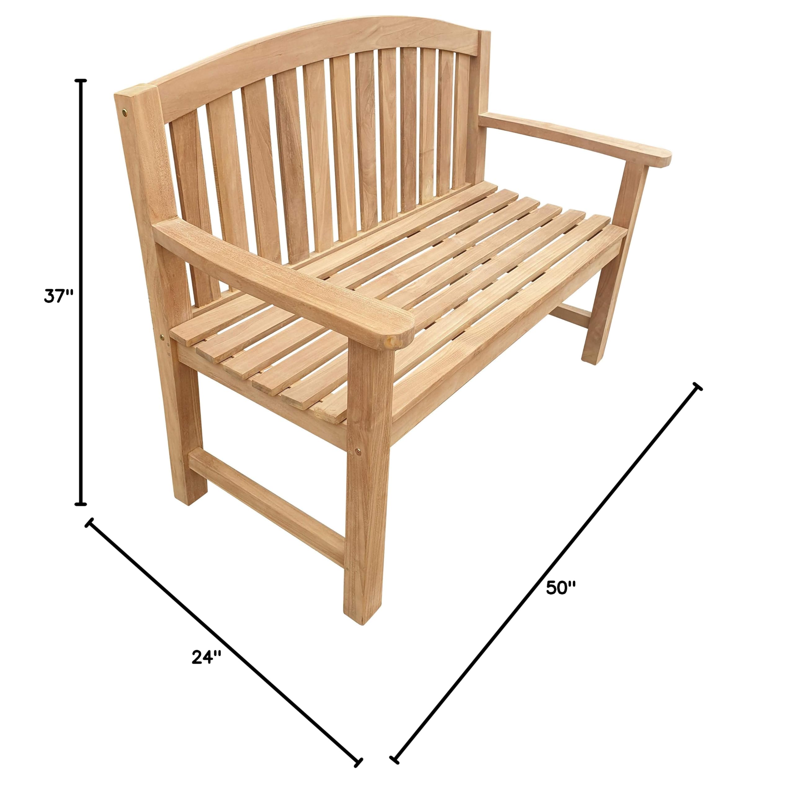 Premium 4-Foot Solid Teak Outdoor Patio Bench - Seven Seas Teak San Jose - Weather-Resistant Garden Seating for Backyard, Poolside & Patio Decor