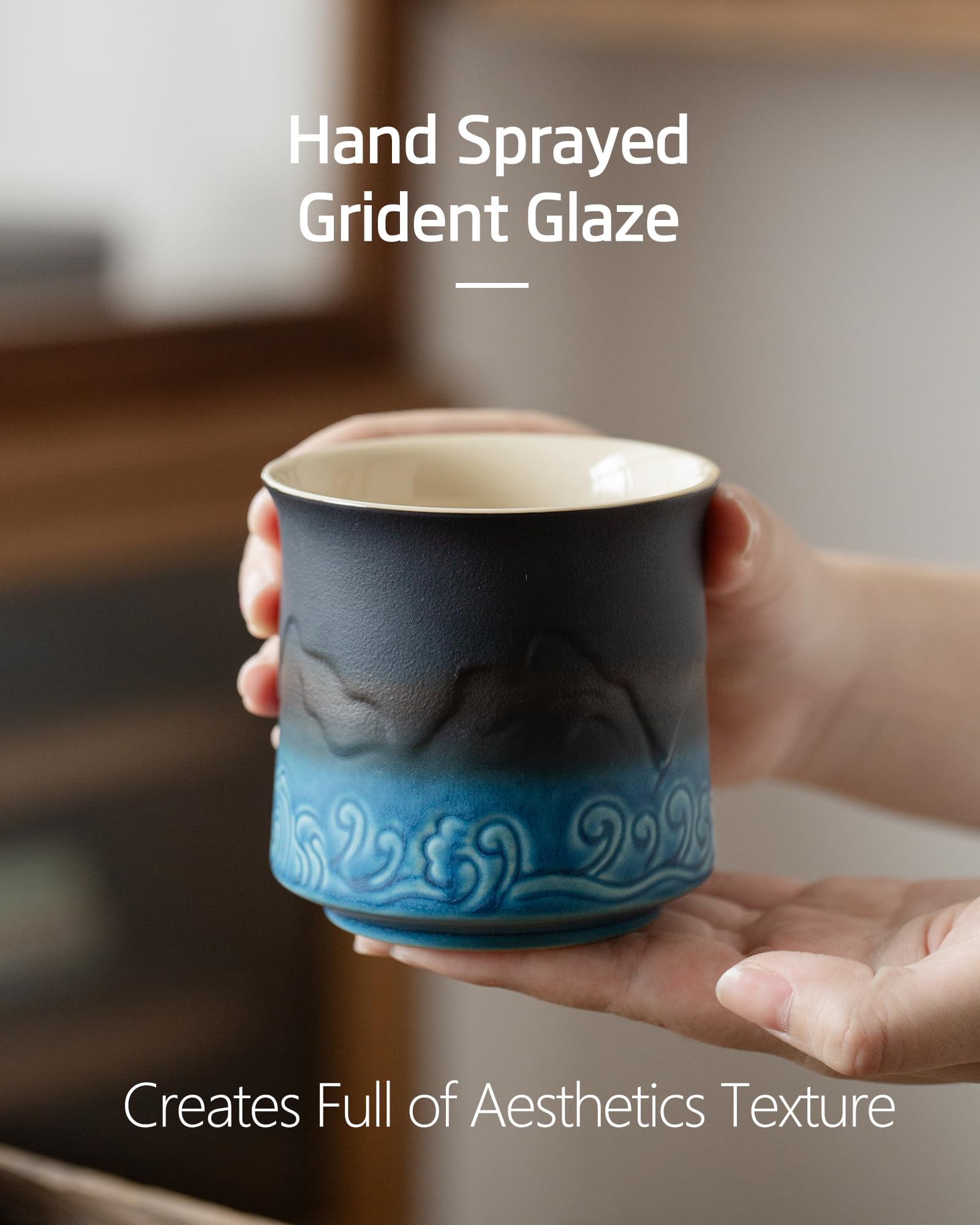 Premium Japanese Tea Cups Set of 4 - 8oz Handcrafted Ceramic Tea Cups for Matcha, Loose Leaf Tea or Herbal Tea - Traditional Asian Style Navy Blue Tea Cups Without Handles - Perfect for Tea Ceremonies, Zen Meditation or Gift Giving