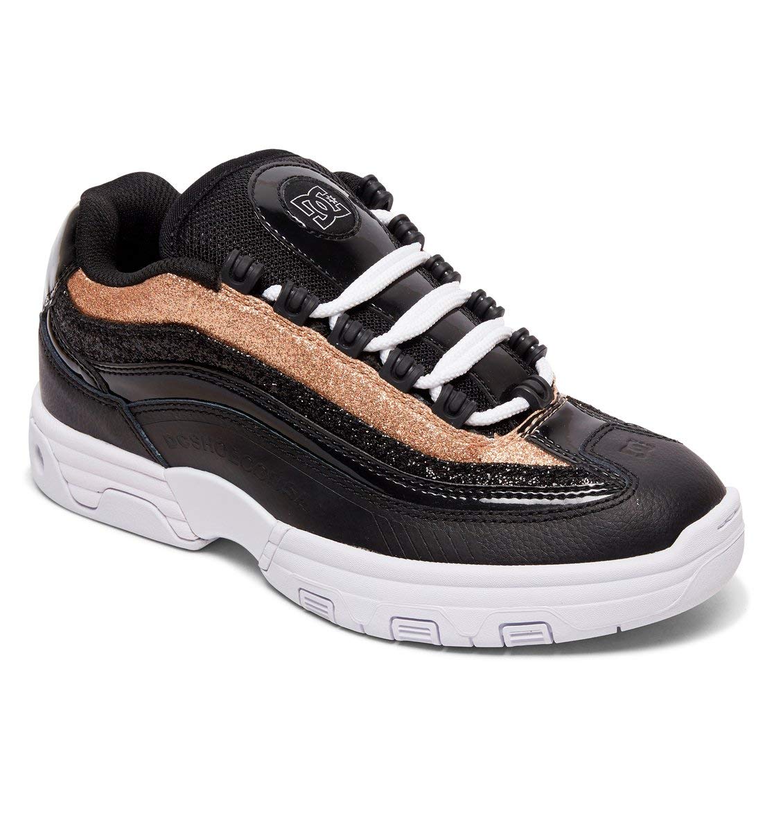 DC Shoes Legacy Lite Women's Leather Trainers - Black Gold Sneakers (US Size 5) | Comfortable Casual Shoes for Walking, Gym & Everyday Wear