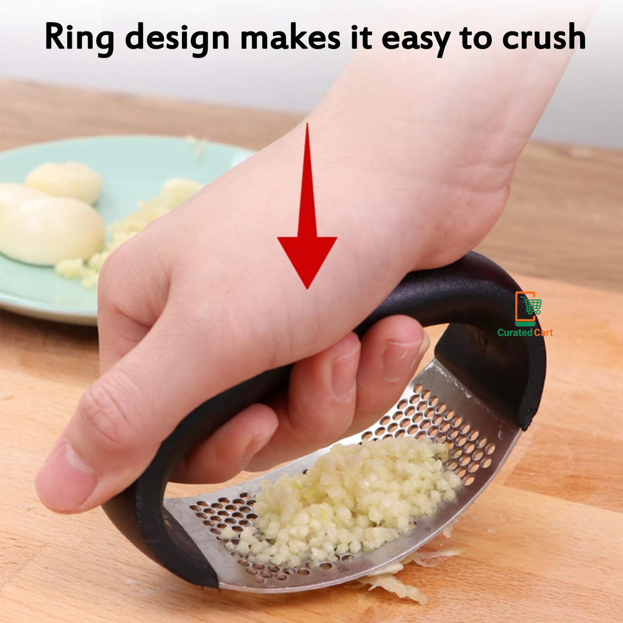 Premium Stainless Steel Garlic Press Rocker - Heavy Duty Ginger Crusher & Mincer - Easy Squeeze Kitchen Gadget for Fresh Garlic & Ginger - Perfect for Cooking, Baking & Meal Prep