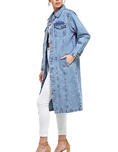 VKWear Women's Oversized Denim Jacket - Long Casual Maxi Cotton Coat with Button Up Design | Perfect for Spring Layering, Streetwear Fashion & Everyday Outfits