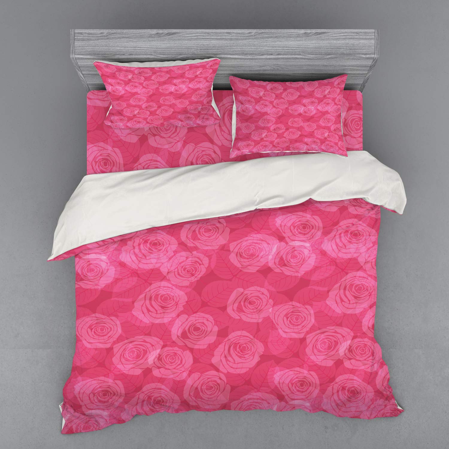 Ambesonne Rose Duvet Cover Set - 4 Piece King Size Pink Floral Bedding with Shams & Fitted Sheet | Valentine's Day Inspired Romantic Design | Perfect for Master Bedroom, Guest Room & Wedding Gift