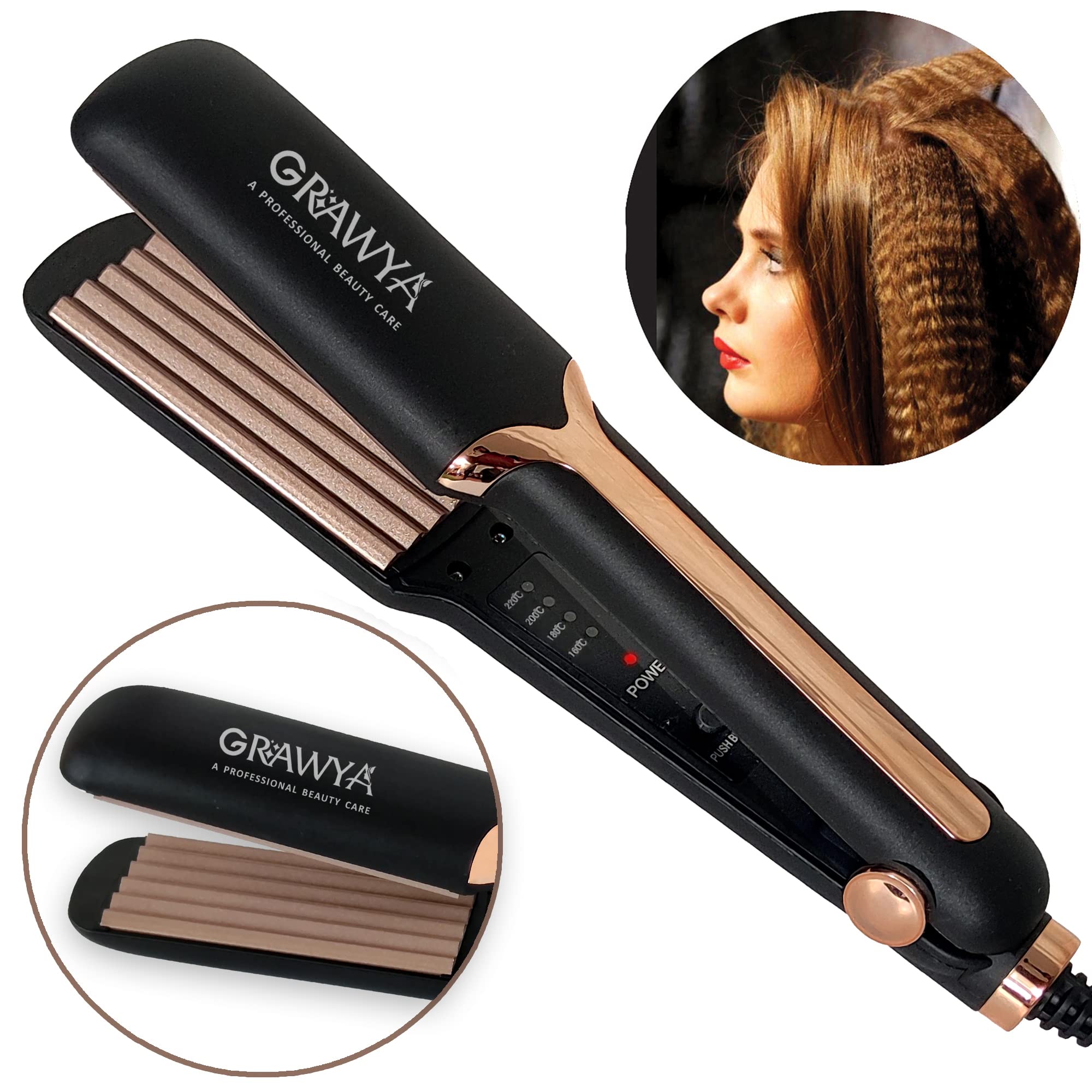 Professional Grawya Hair Crimper for Women - Neo Tress Crimping Iron & Styler for Damage-Free Wavy Hairstyles | Multi-Color | Perfect for Parties, Weddings & Everyday Styling